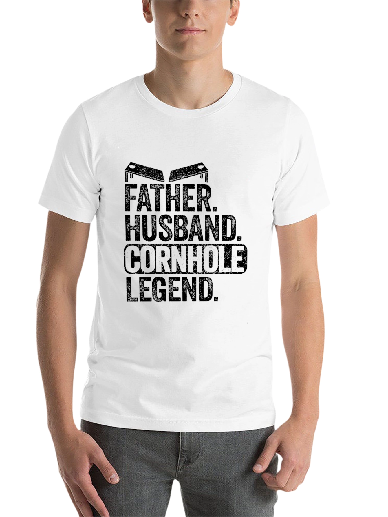 Black Father Husband Cornhole Legend Black T-Shirt view 14