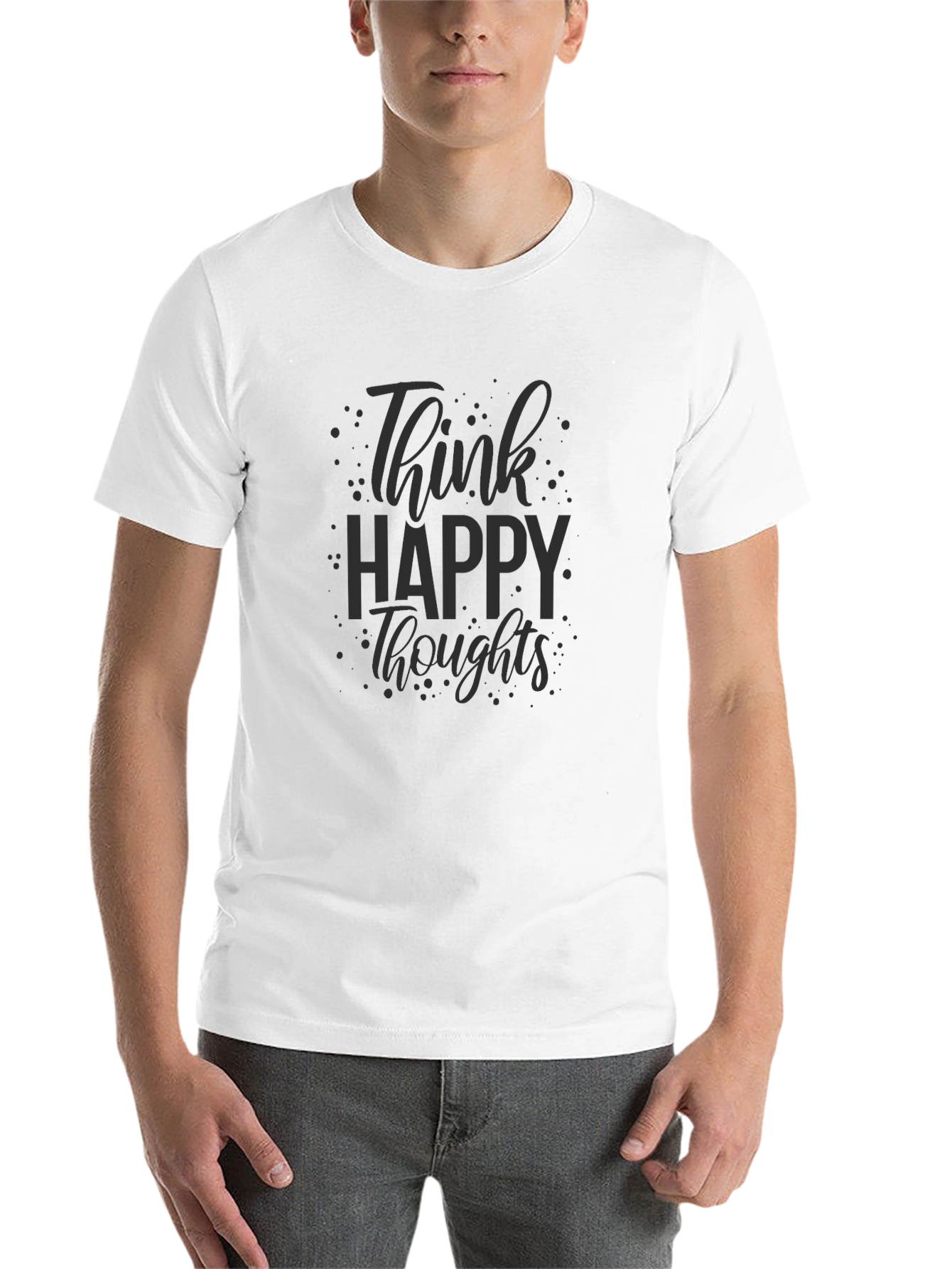 Black Think Happy Thoughts Black Graphic T-Shirt view 14