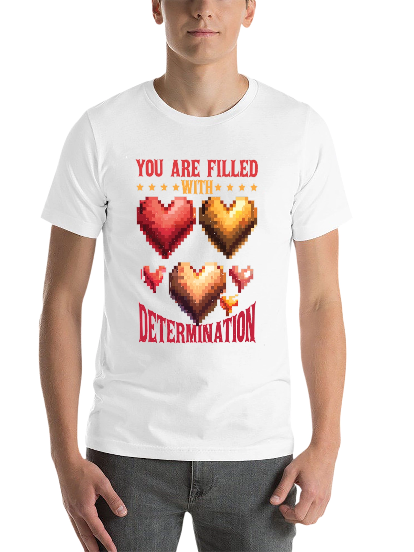 Black Pixel Heart Determination Graphic T-Shirt view 14