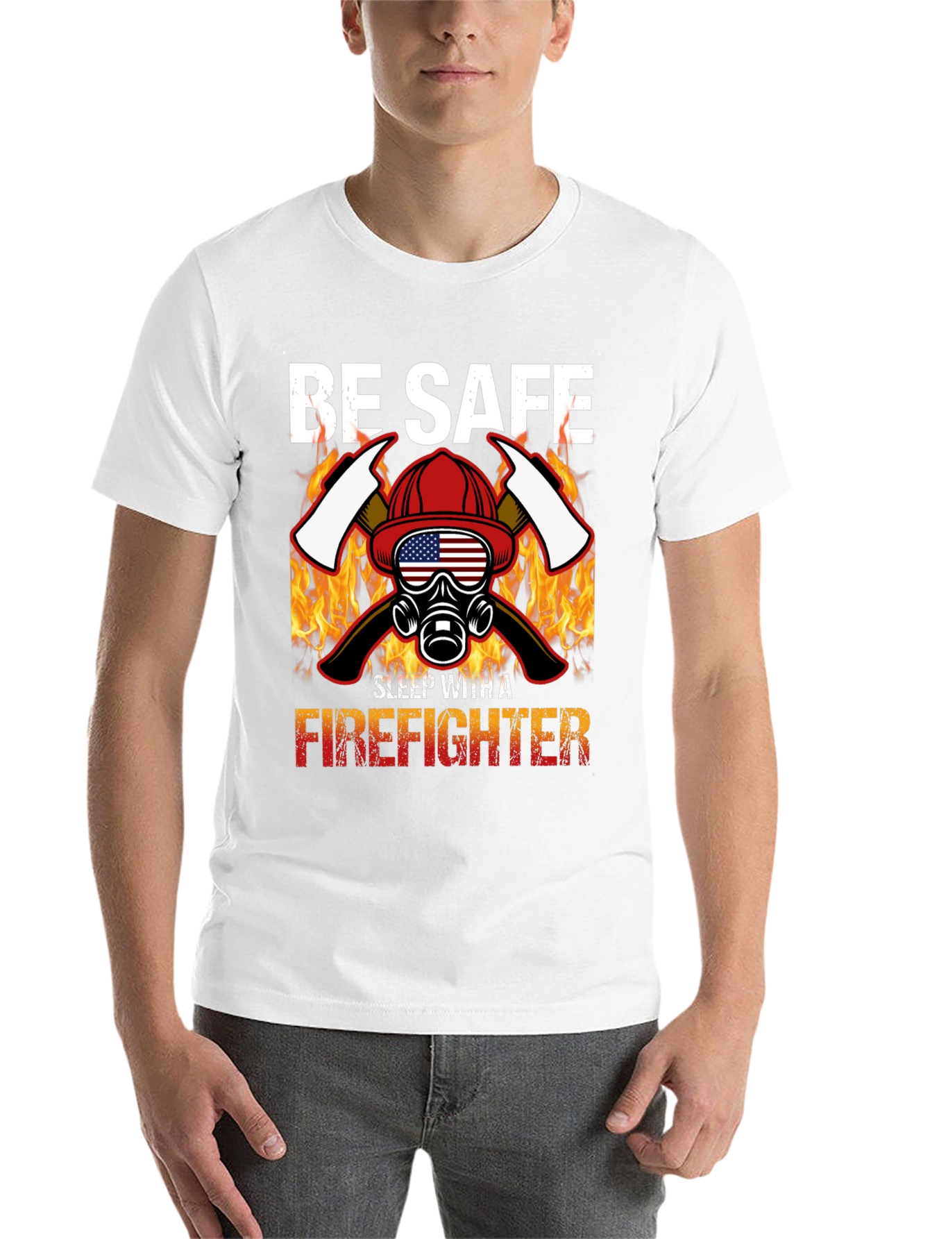Black Be Safe Sleep With A Firefighter Black T-Shirt view 14