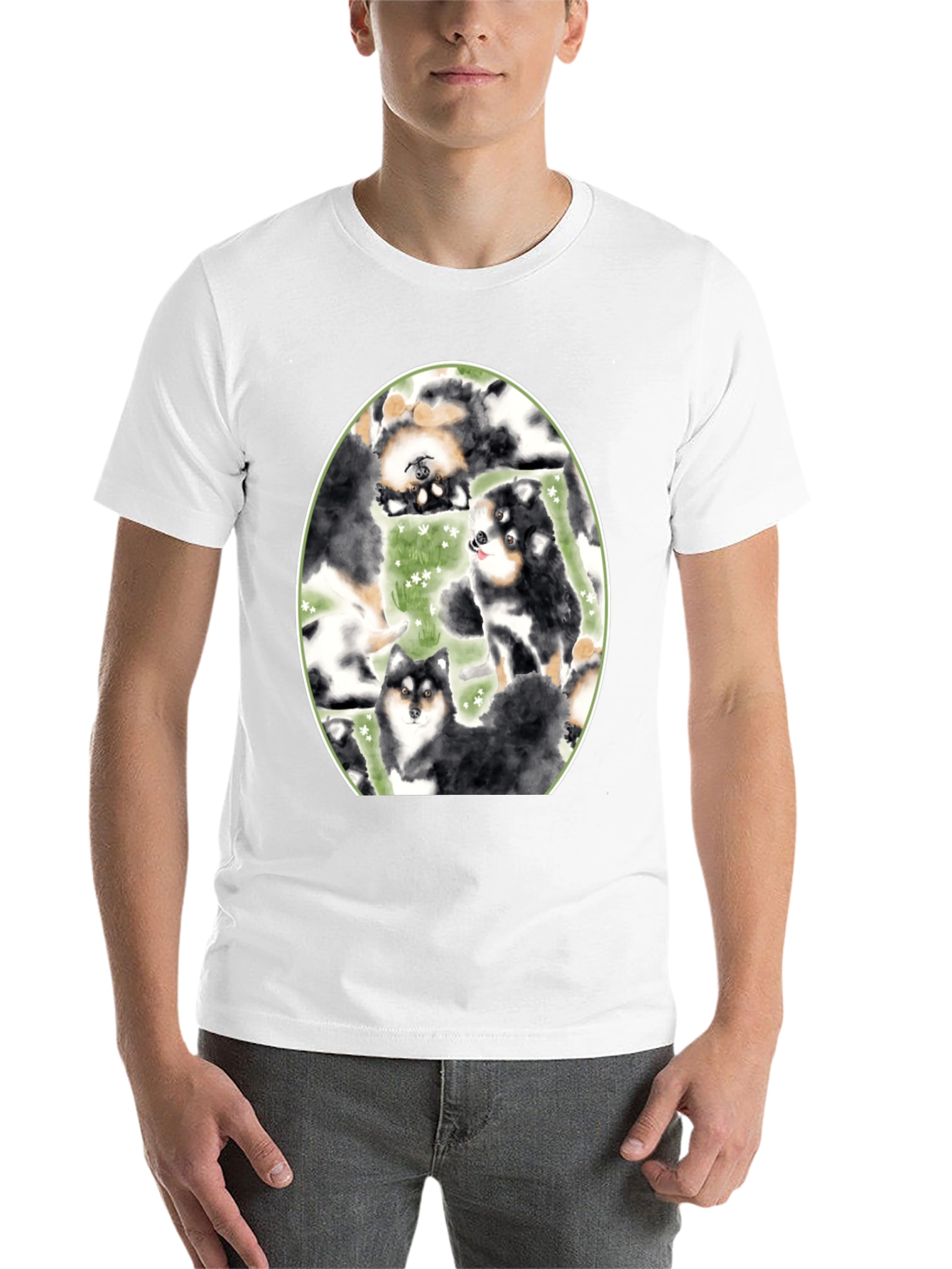 Black Dog Lover's T-Shirt: Cute Canine Pattern, Black view 14