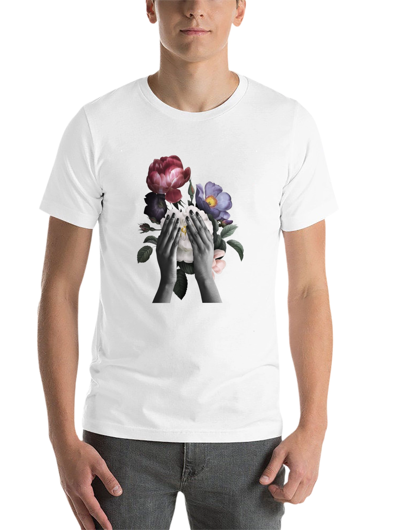 Floral Hands Graphic T-Shirt - Black - 14