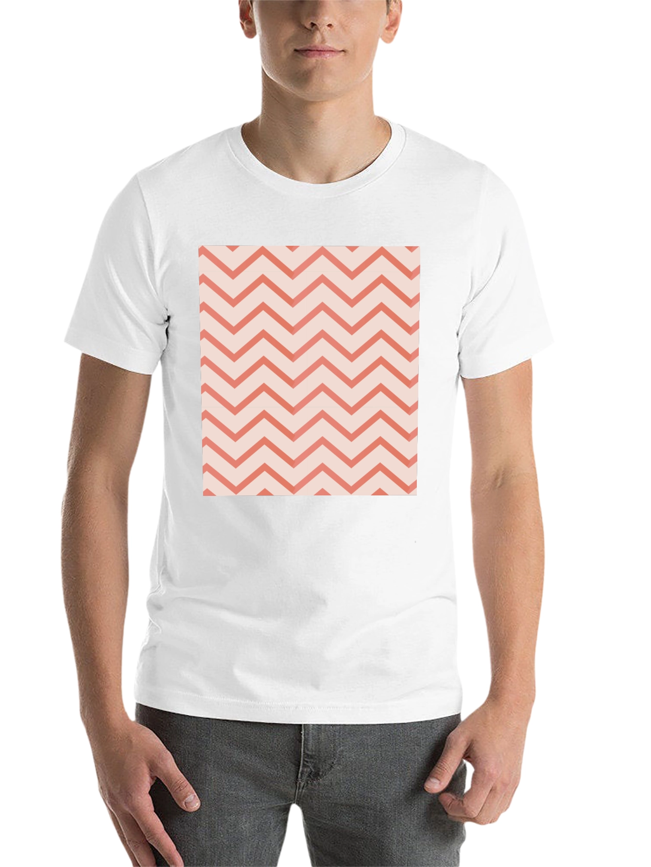 Black Men's Black Tee with Coral Chevron Pattern view 14