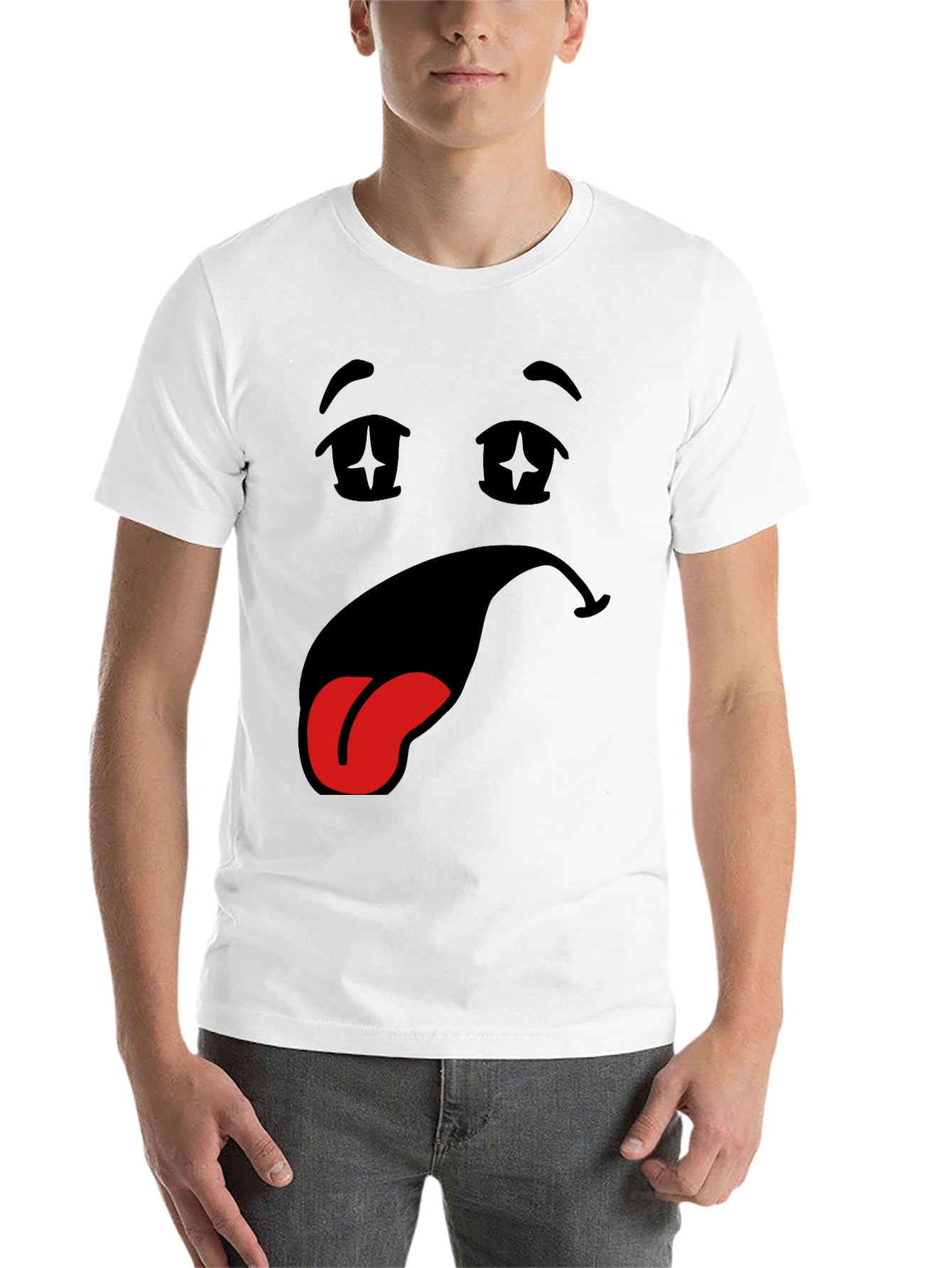 Black Funny Cartoon Face Black T-Shirt view 14