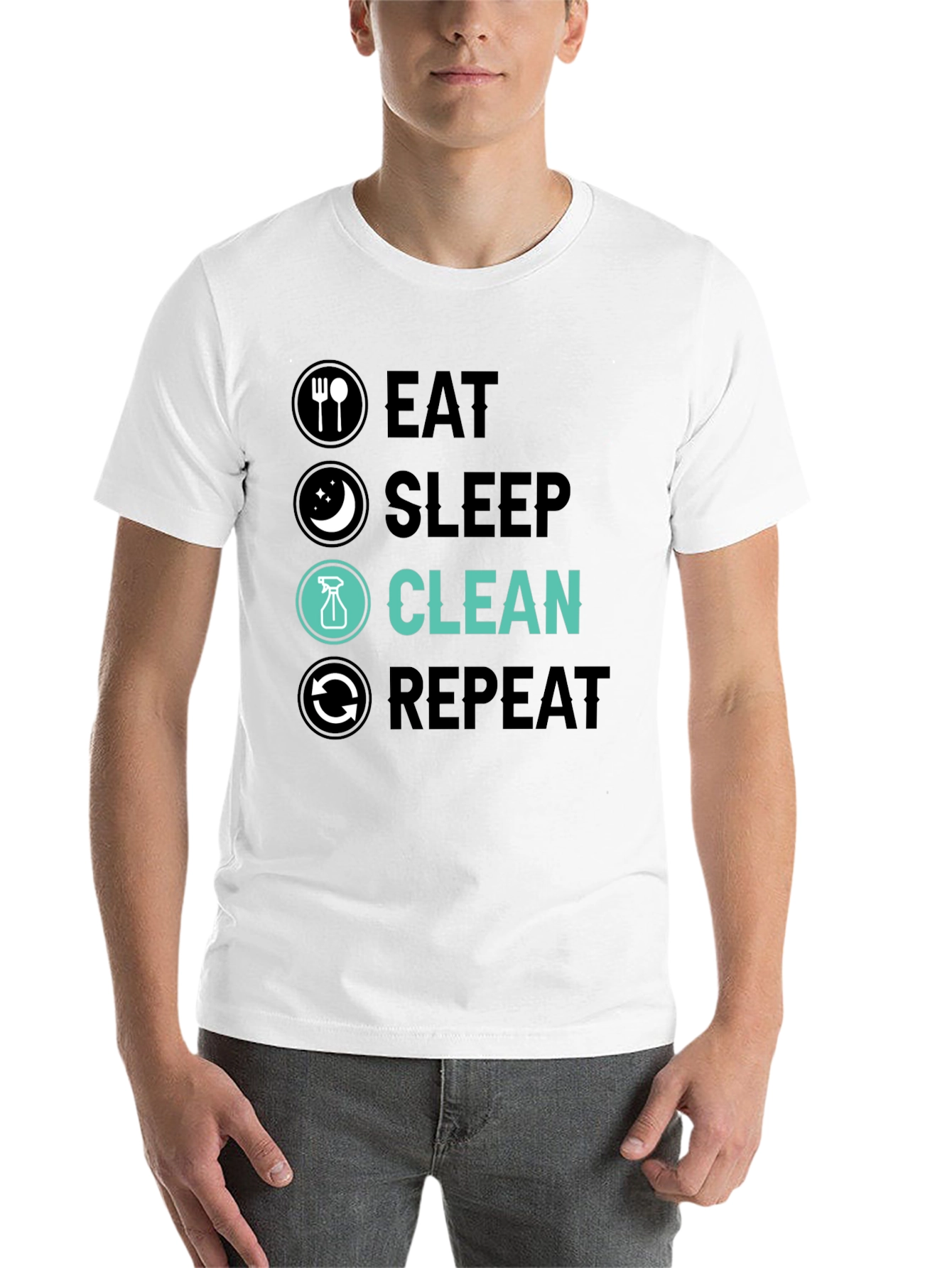 Black Eat Sleep Clean Repeat Graphic Tee view 14