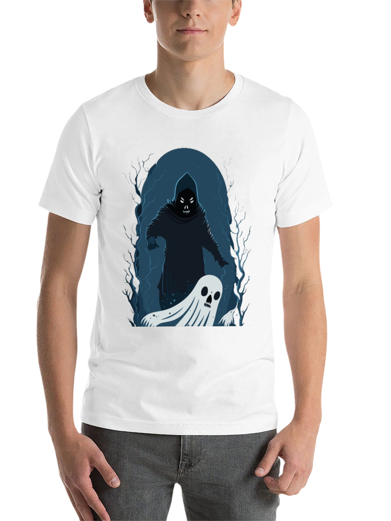 Black Spooky Grim Reaper & Ghost Black T-Shirt view 14