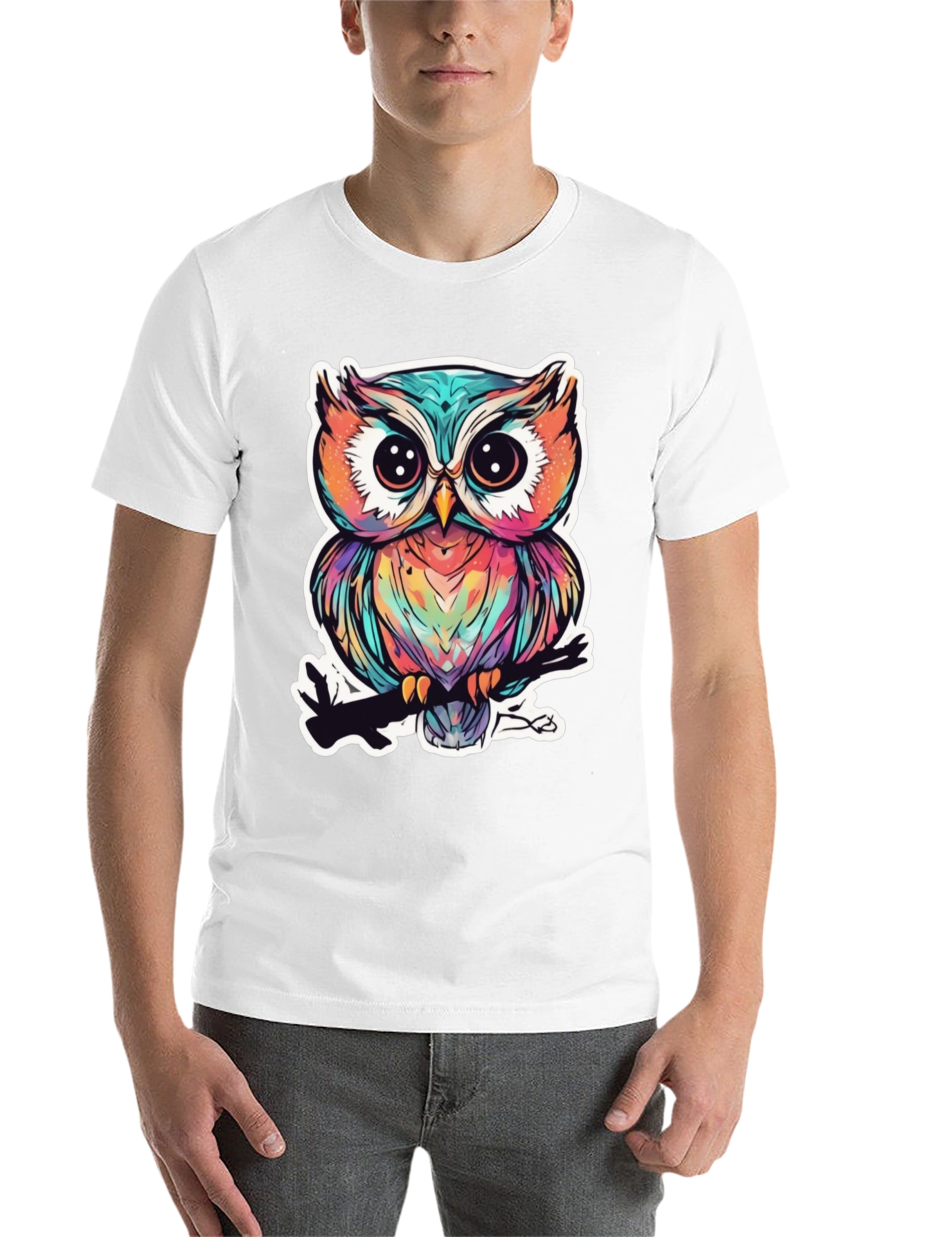Black Colorful Owl Graphic Tee - Unique Bird Design view 14
