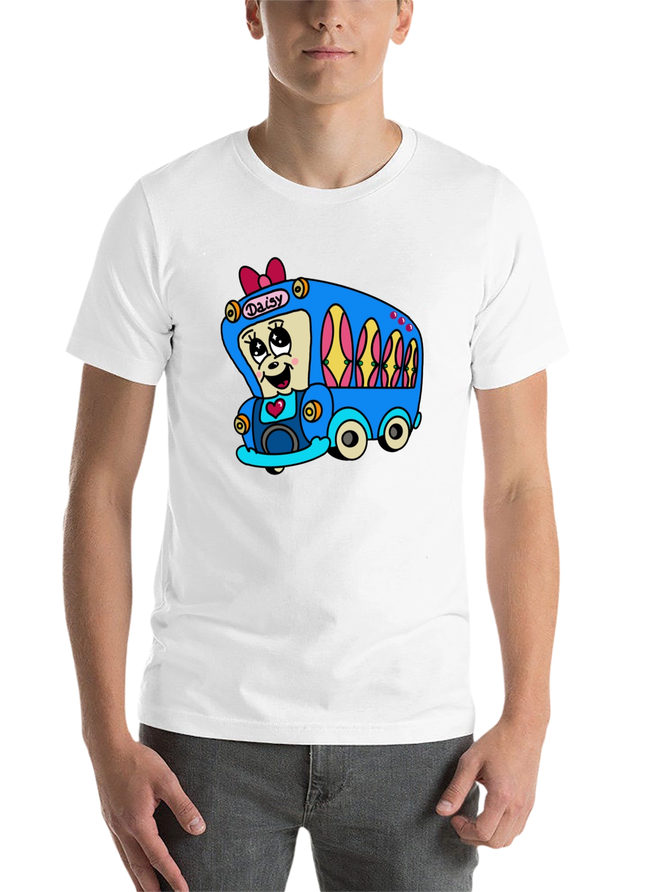 Black Daisy Bus Cartoon T-Shirt - Fun & Unique Graphic Tee view 14