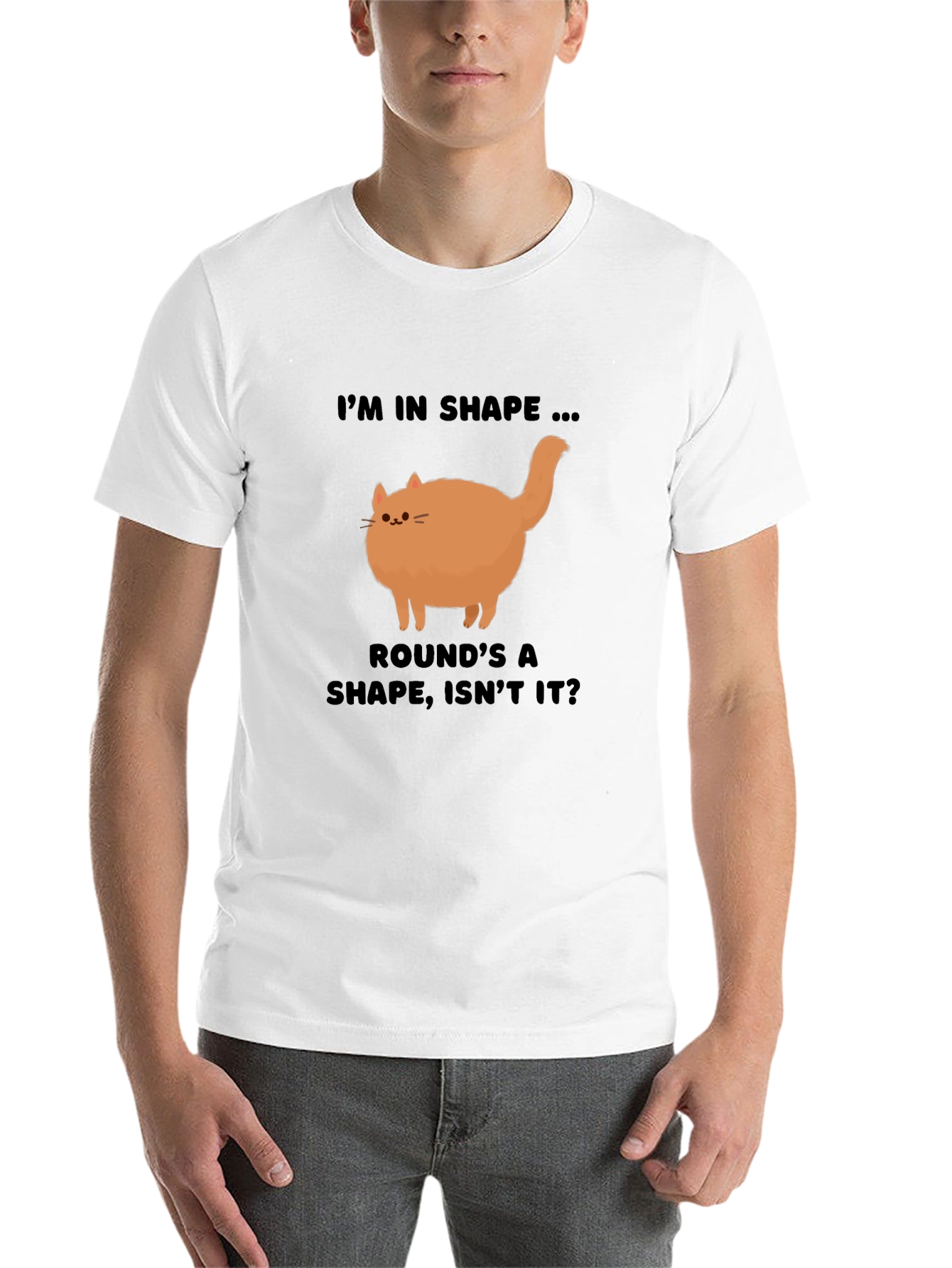 Black Funny Round Cat T-Shirt - I'm in Shape! view 14