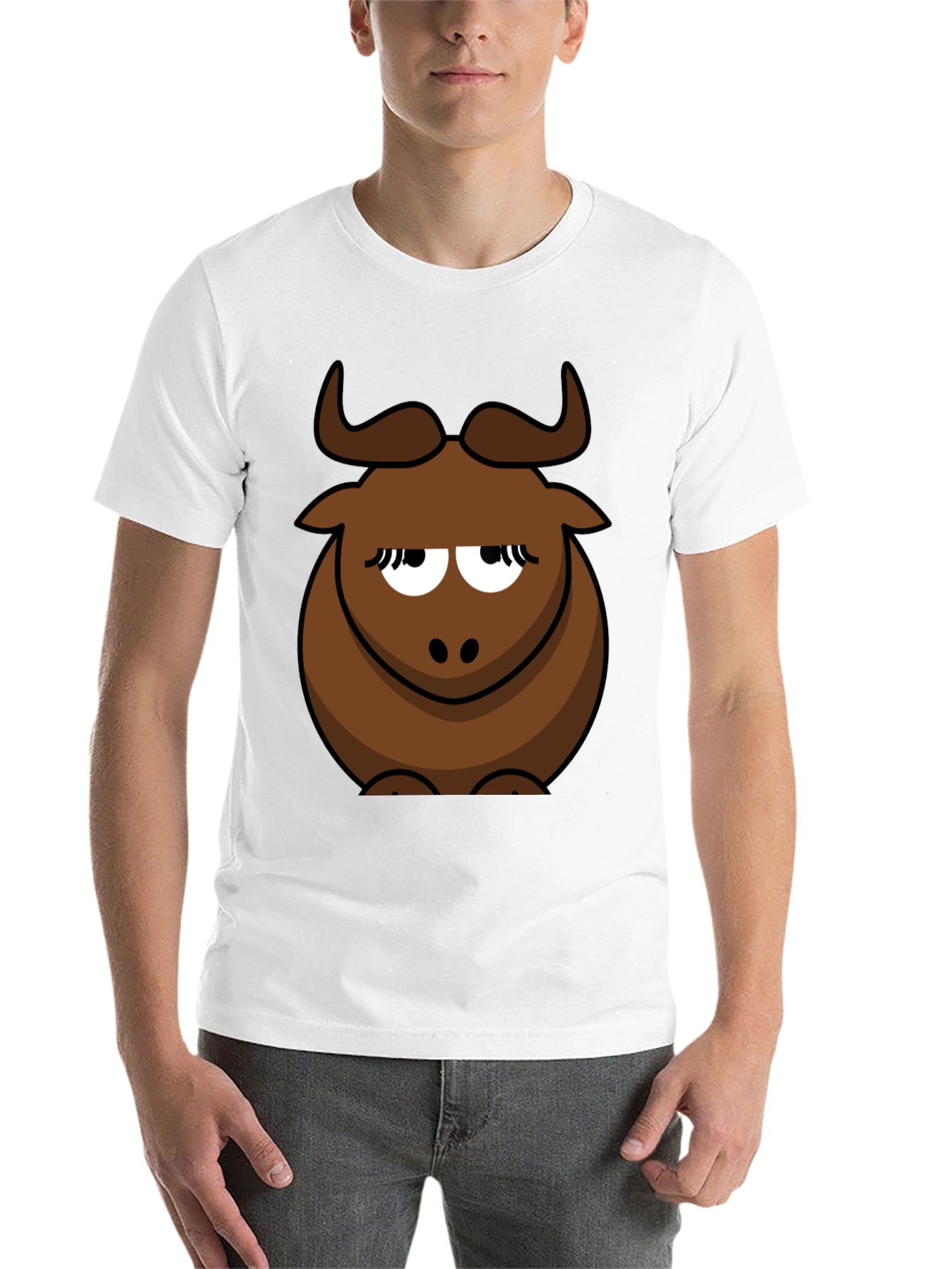 Black Funny Cartoon Bull Graphic T-Shirt - Unisex Black Tee view 14