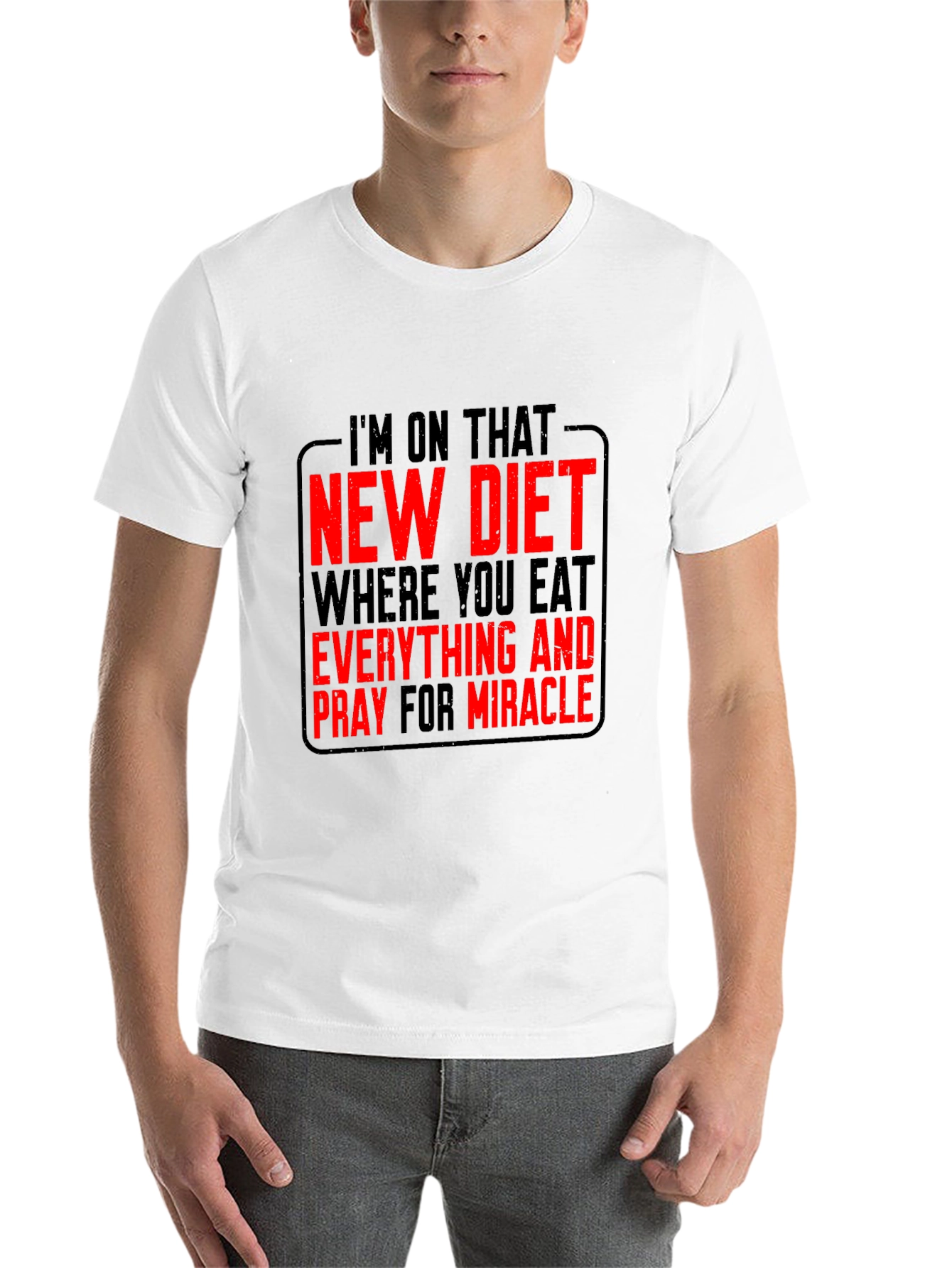 Black Diet Humor Graphic Tee - Eat Everything & Pray view 14