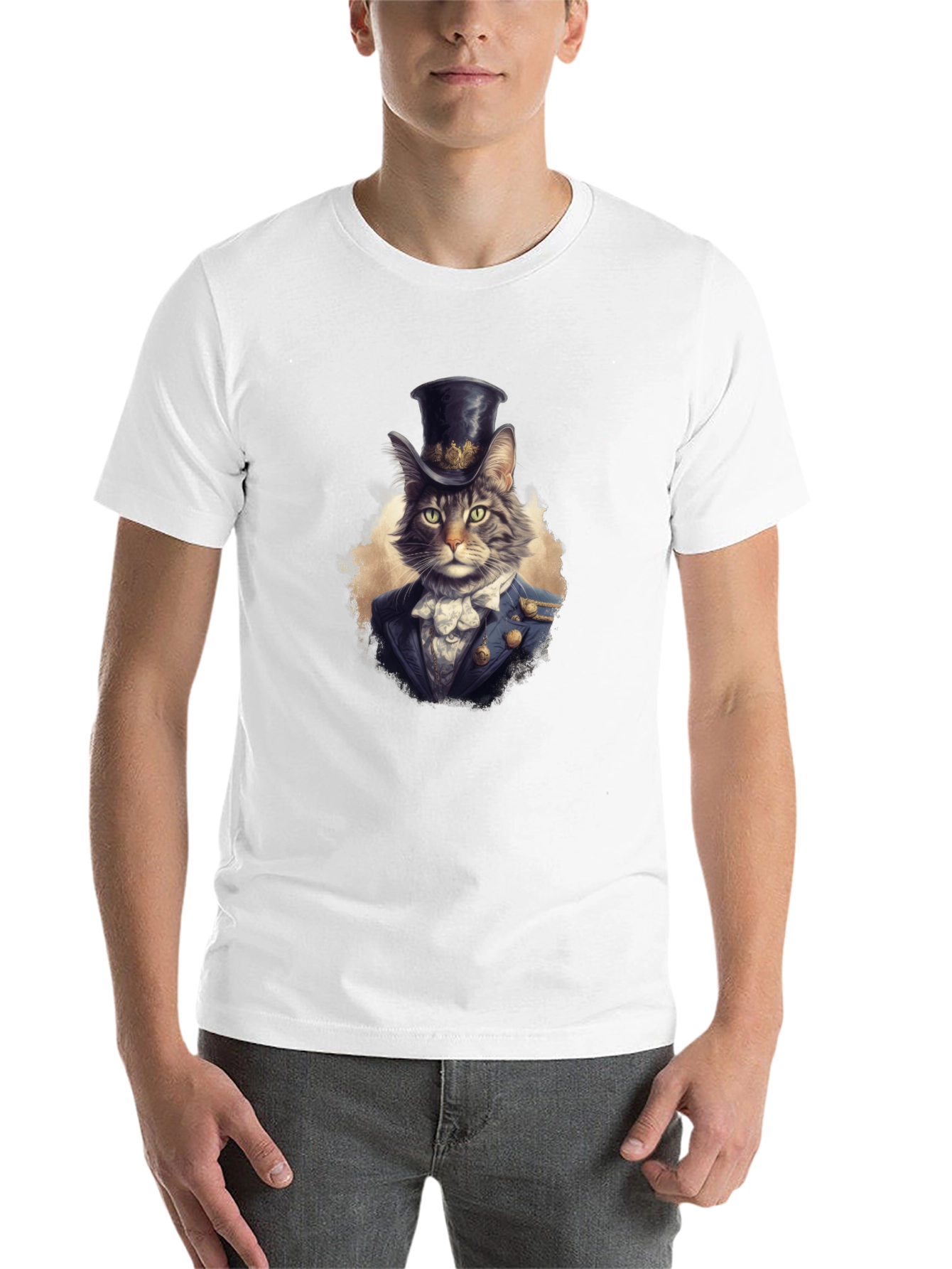 Black Dapper Cat Top Hat Graphic Tee view 14