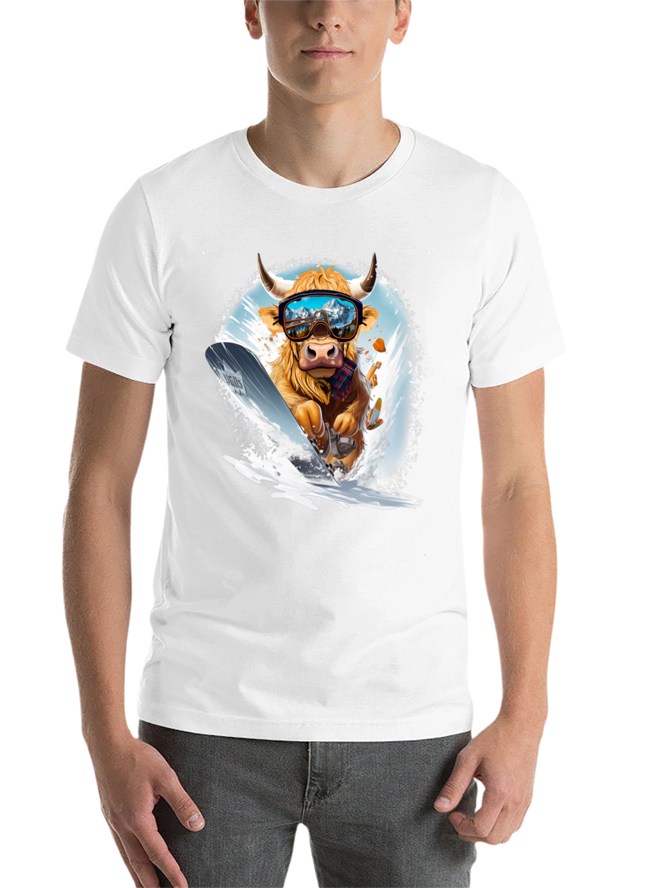 Black Skiing Cow Graphic Tee view 14