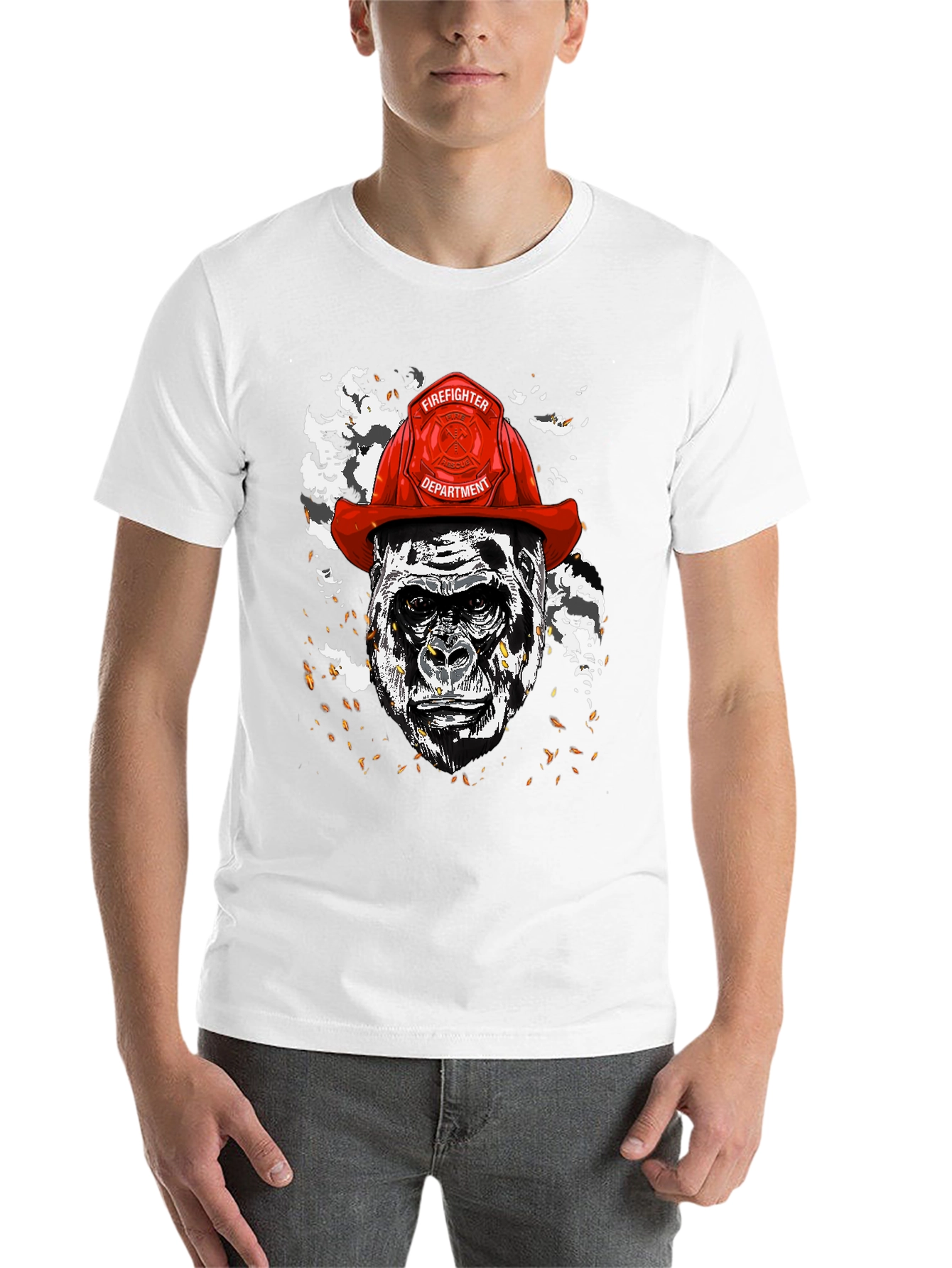Black Gorilla Firefighter Graphic T-Shirt - Novelty Design view 14