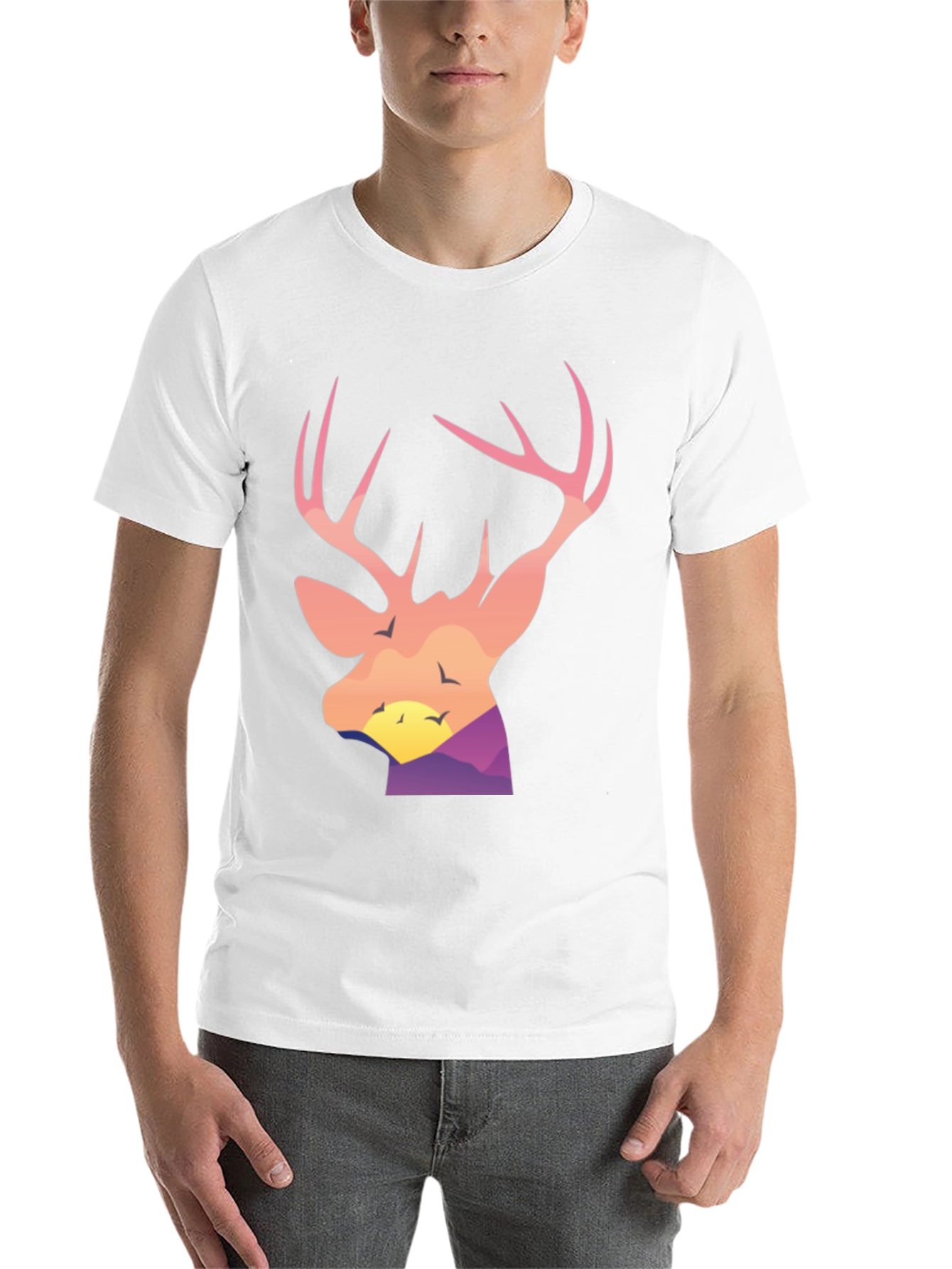 Black Deer Head Sunset Graphic Tee - Black Cotton Blend Shirt view 14