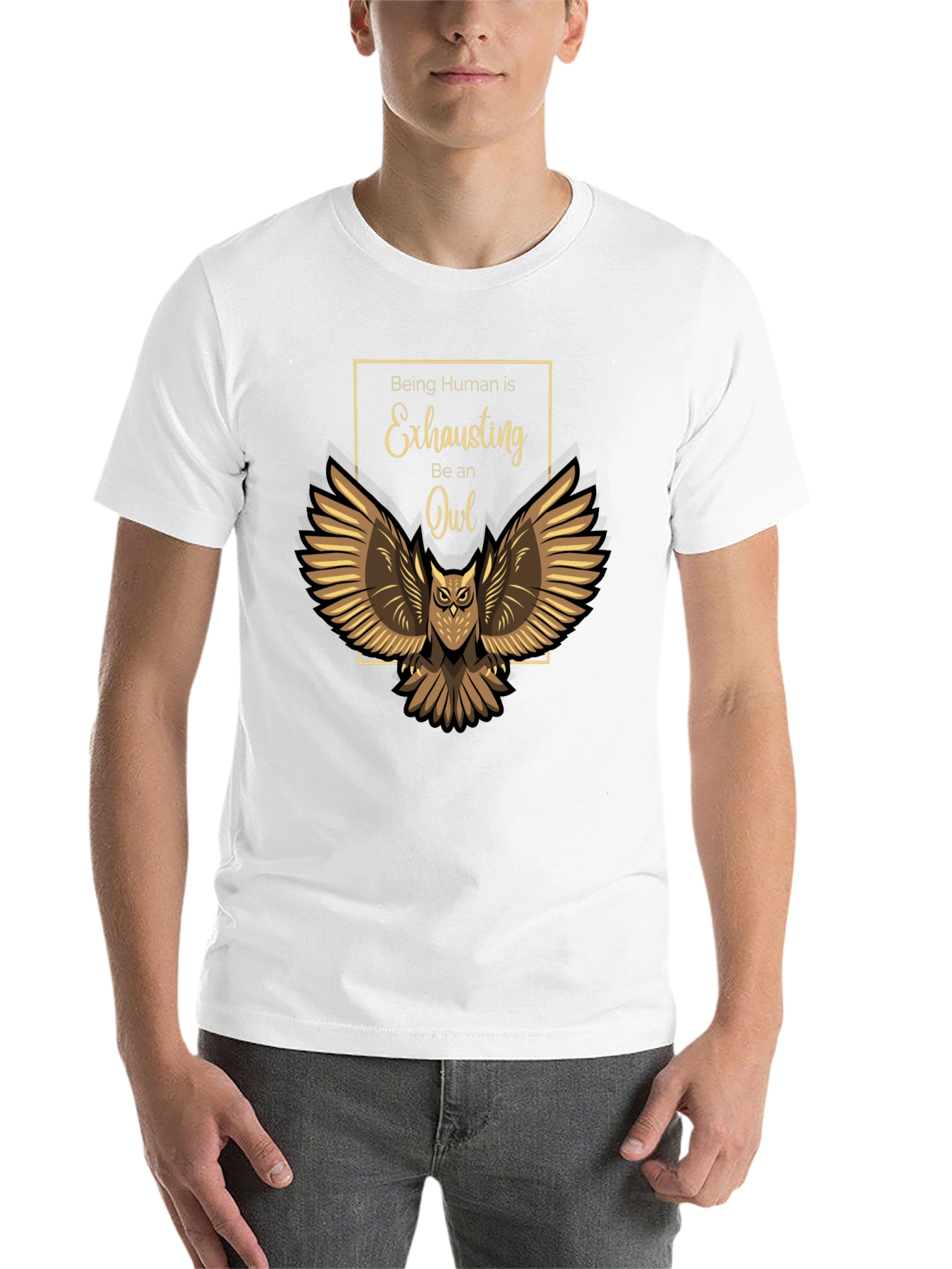Black Being Human Exhausting Owl T-Shirt view 14
