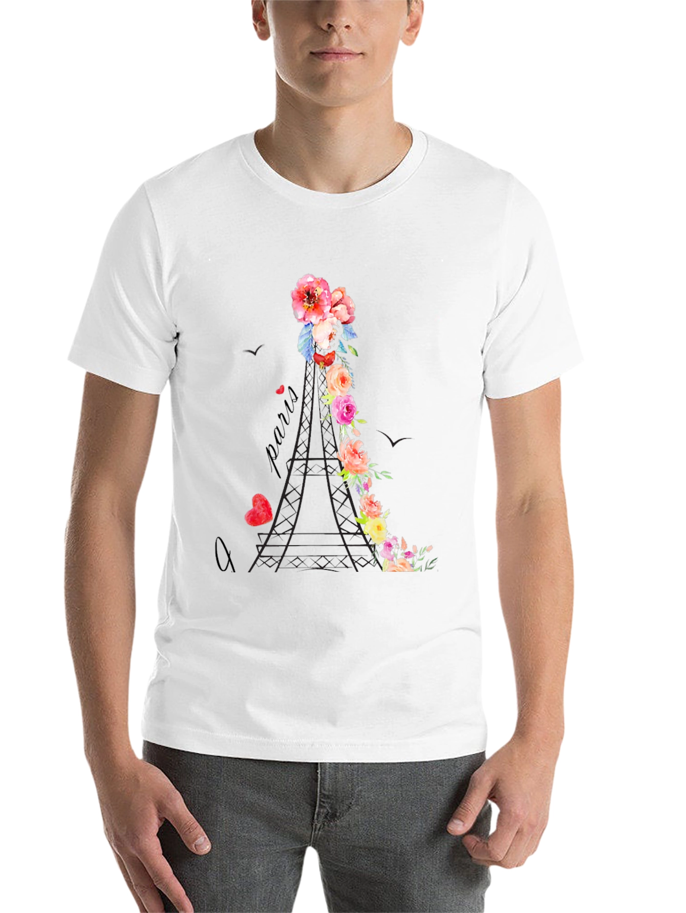 Floral Eiffel Tower Graphic Tee - Paris Love - 14