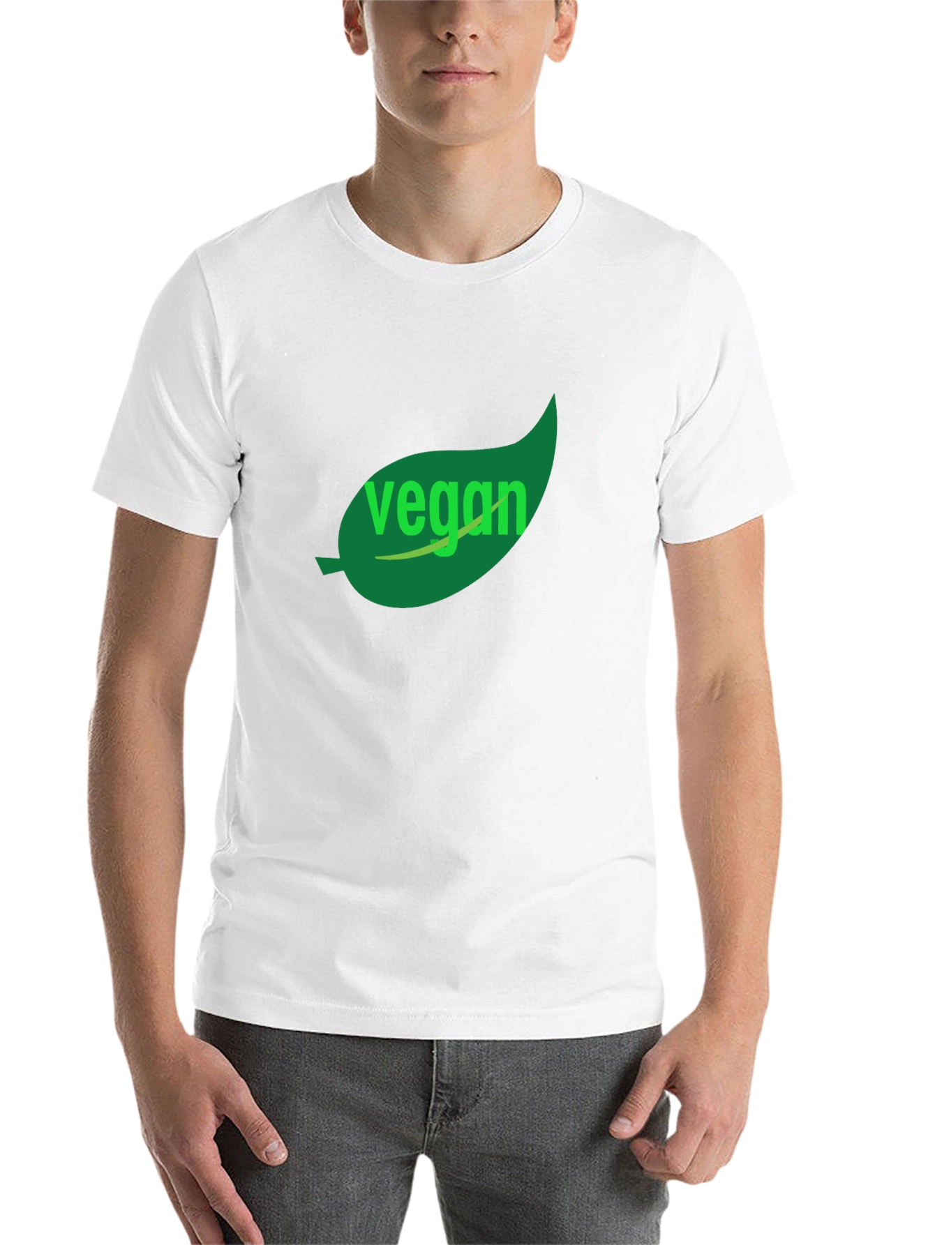 Black Vegan T-Shirt - Green Leaf Design, Black Cotton view 14