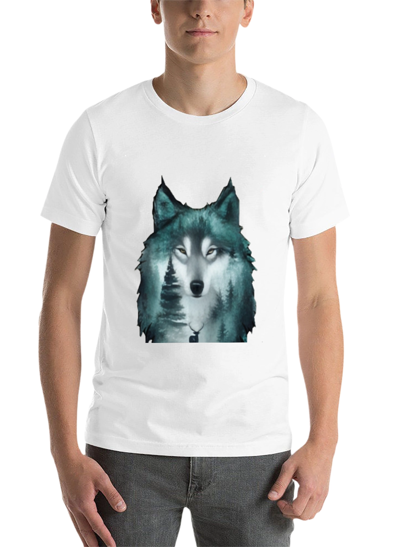 Black Wolf Forest Print Black T-Shirt view 14