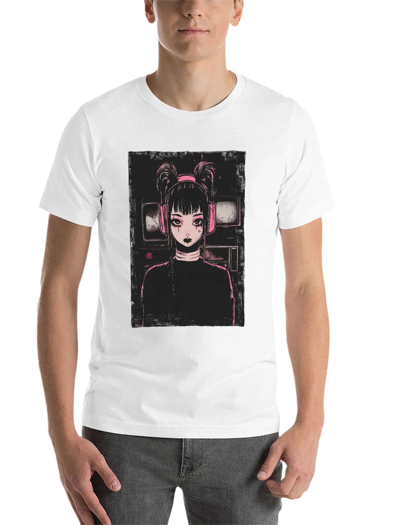 Black Anime Girl Graphic Tee - Black Cotton Blend view 14