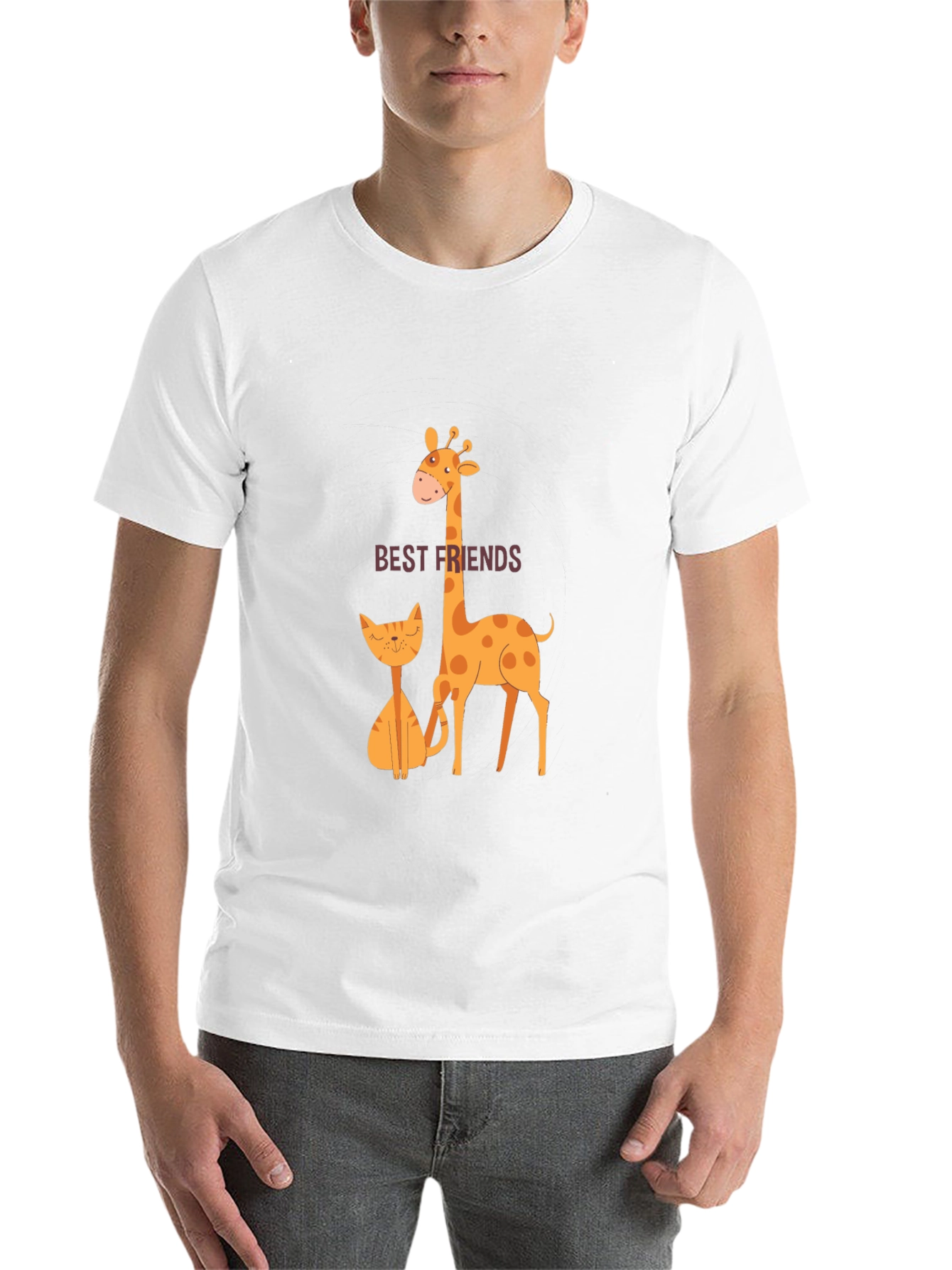 Black Best Friends Giraffe and Cat T-Shirt view 14