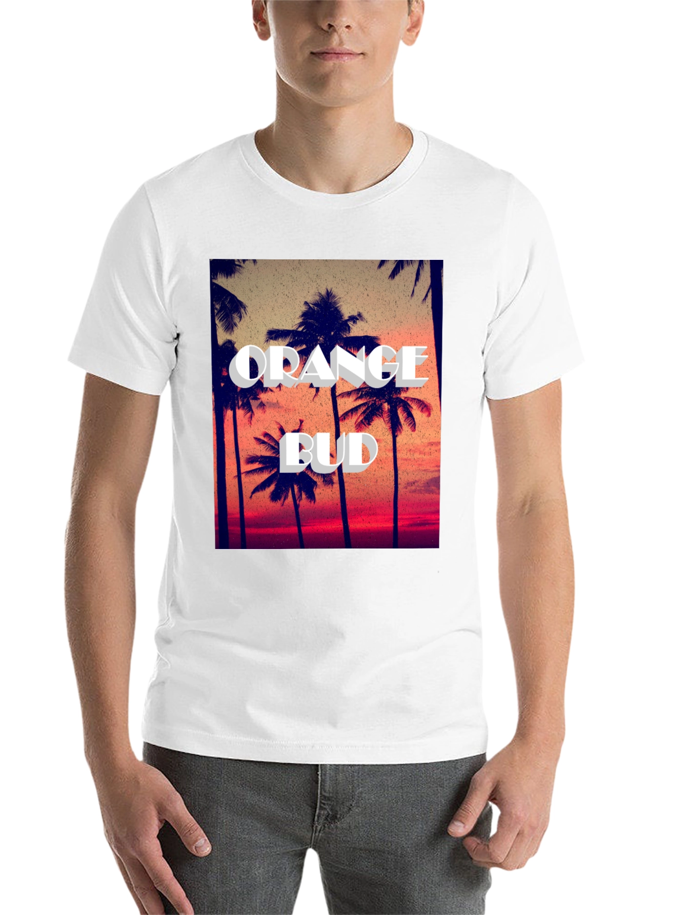 Orange Bud Palm Tree Graphic Tee - Summer Vibes - 14