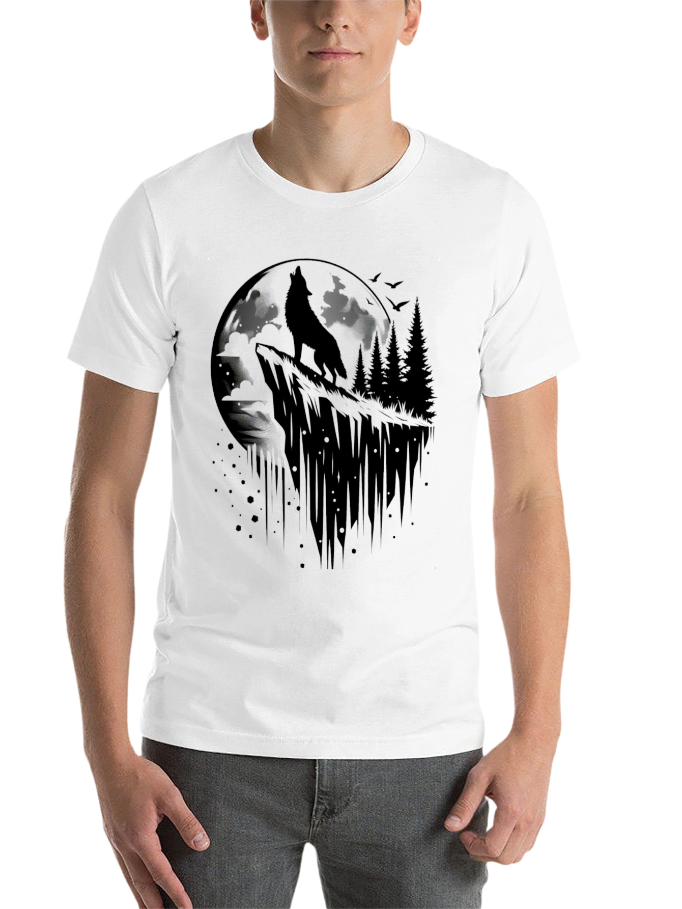 Black Wolf Moon Graphic Tee - Black Cotton T-Shirt view 14