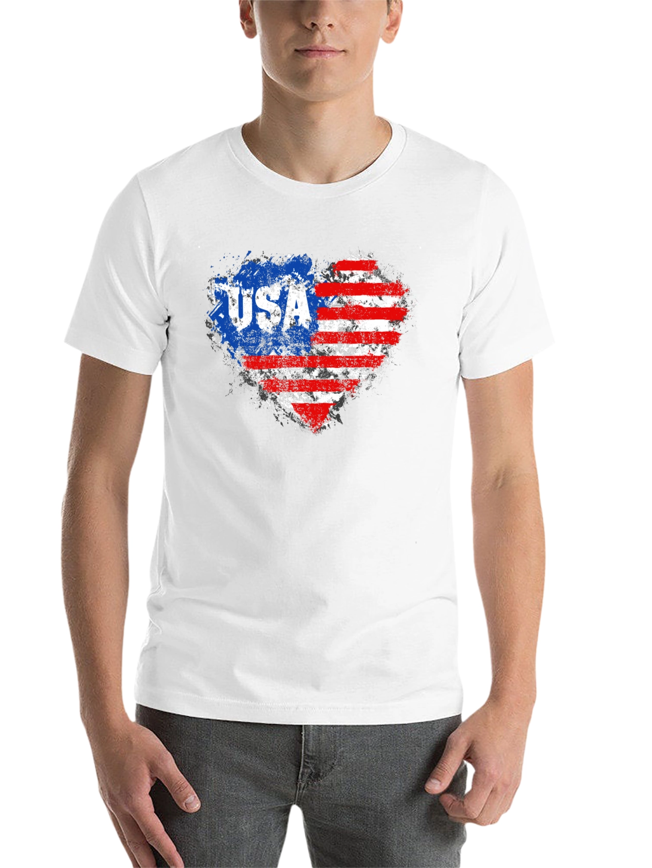Black USA Flag Heart Graphic Tee - Patriotic American Pride T-Shirt view 14