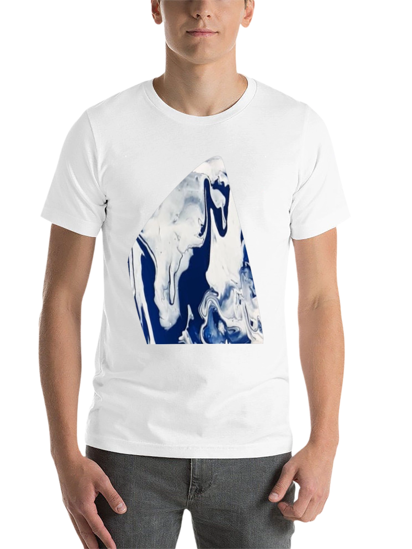 Abstract Blue & White Marble Graphic Tee - 14