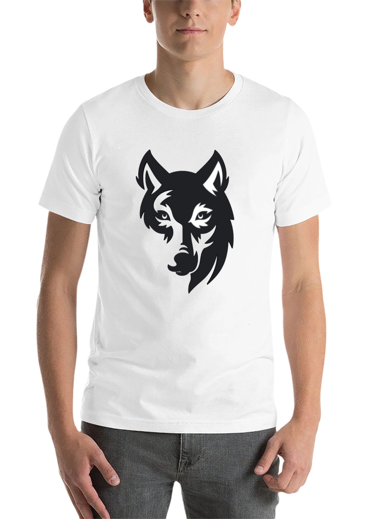 Black Wolf Graphic Print Black T-Shirt for Men view 14