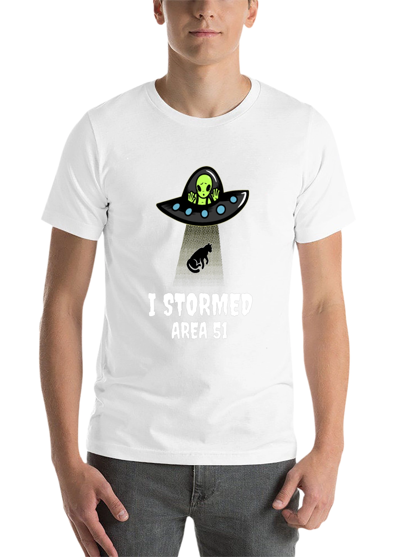 Black I Stormed Area 51 T-Shirt Alien Abduction UFO Cat Humor view 14