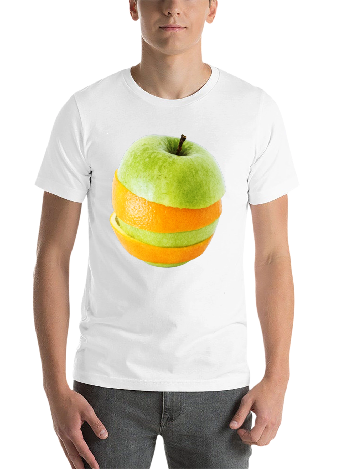 Black Fruity Fusion Tee - Apple Orange Slice Graphic T-Shirt view 14