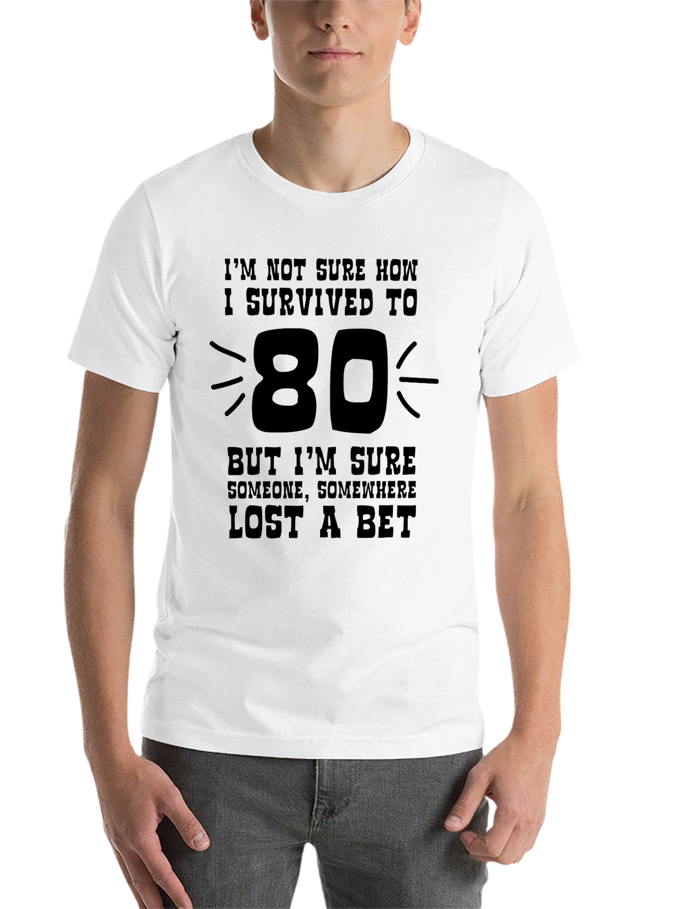 Black Funny 80th Birthday T-Shirt - I Survived to 80! view 14