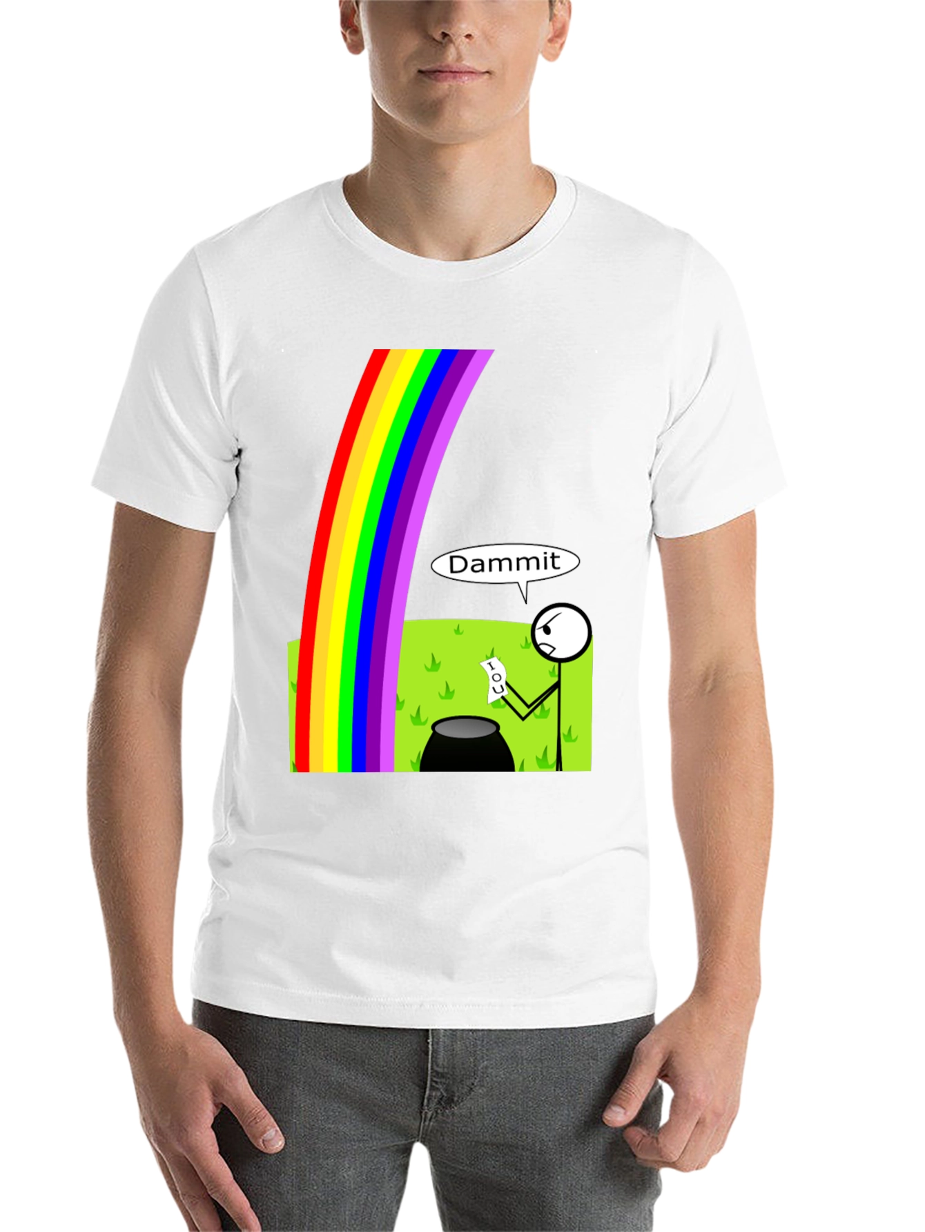 Black Humorous Rainbow Leprechaun IOU Graphic T-Shirt view 14