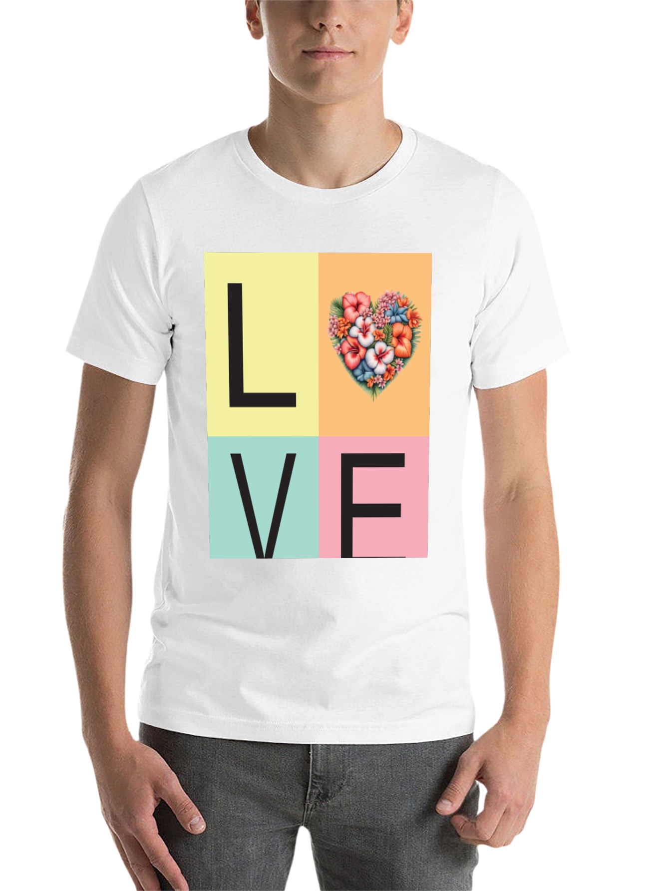 Black Floral Heart LOVE Graphic Tee - Unisex Casual T-Shirt view 14