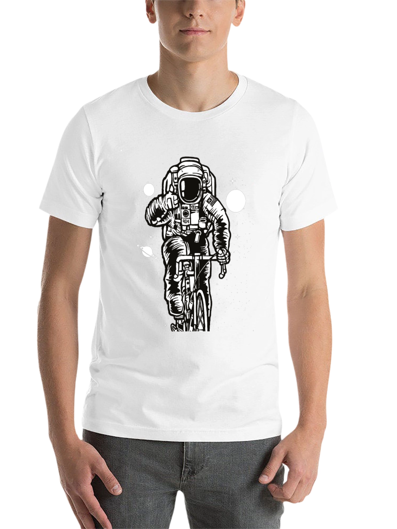 Black Astronaut on Bike Graphic T-Shirt - Space Adventure Tee view 14