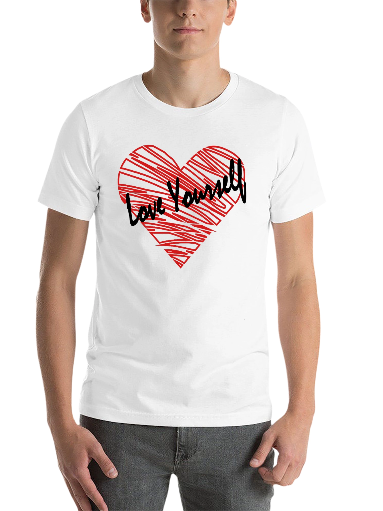 Black Love Yourself Heart Graphic Tee - Black Cotton Shirt view 14