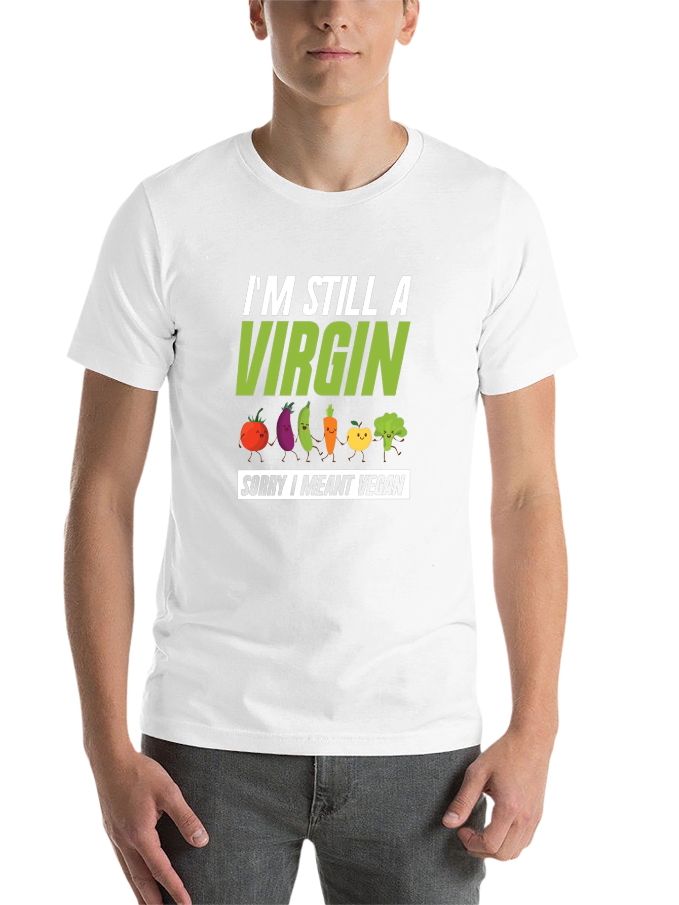 Black Vegan Pun T-Shirt - I'm Still A Virgin Sorry I Meant Vegan view 14