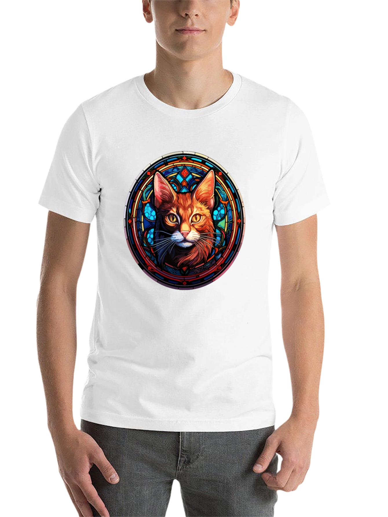 Black Stained Glass Cat Graphic Tee - Unique Design view 14
