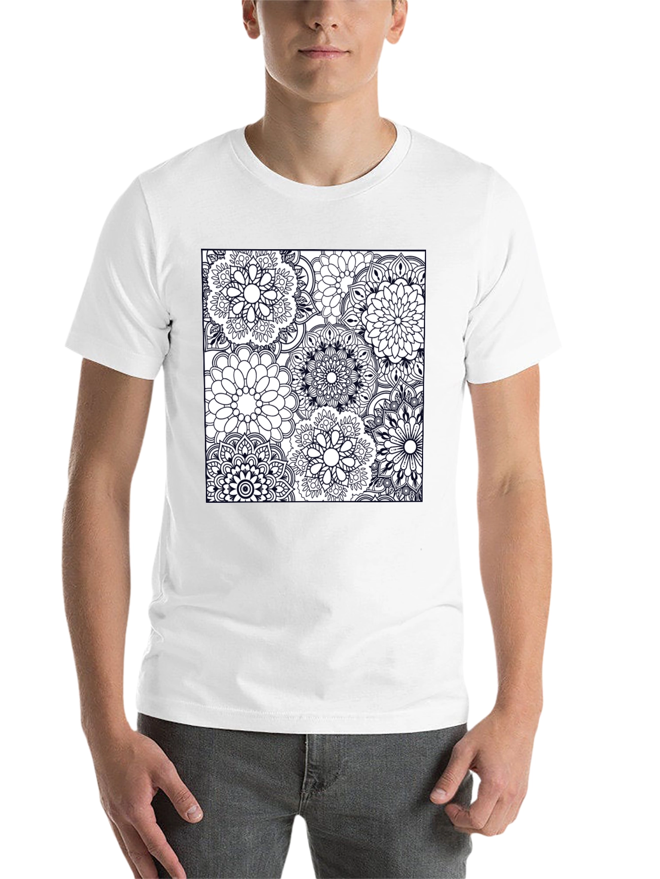 Black Floral Mandala Graphic Tee - Casual Black T-Shirt view 14