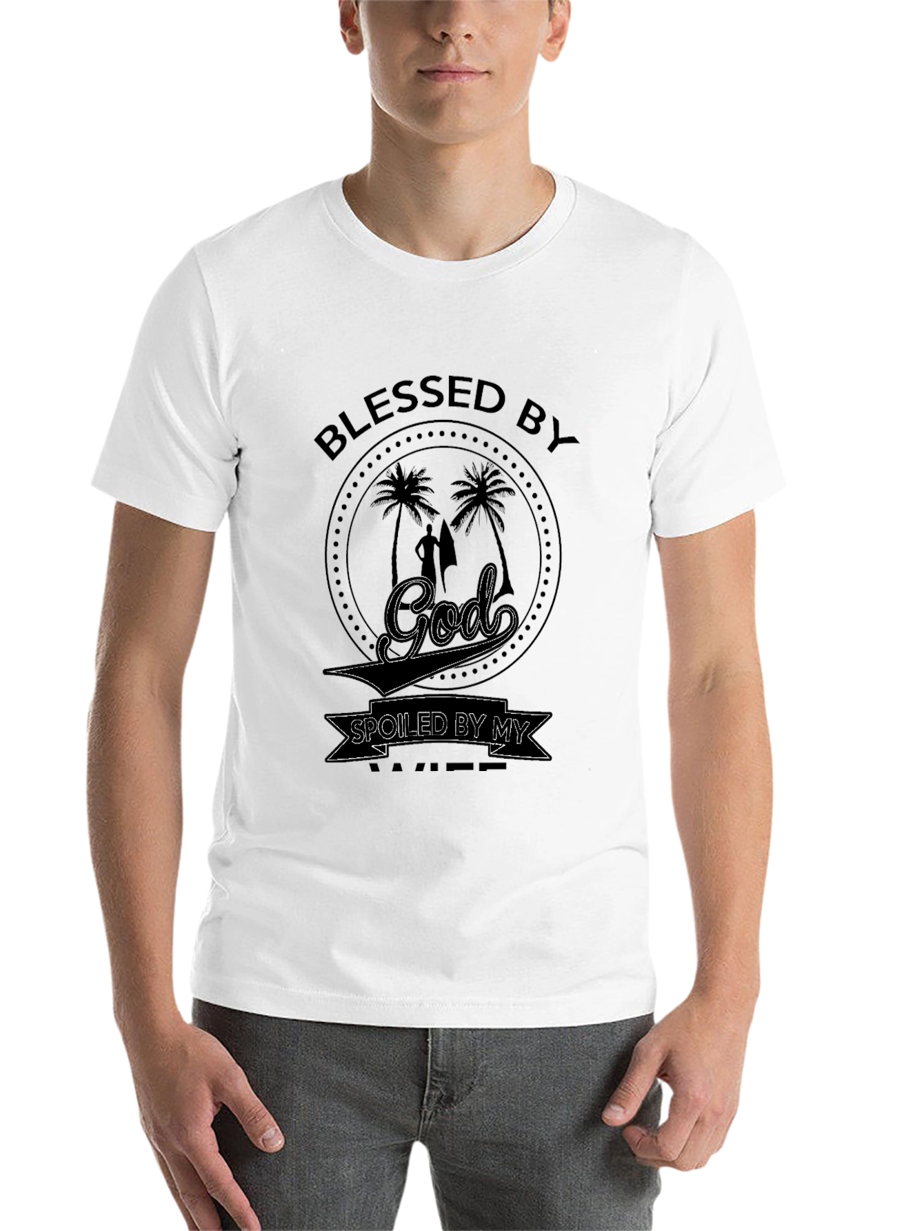 Black Blessed by God Spoiled by Wife Graphic Tee view 14