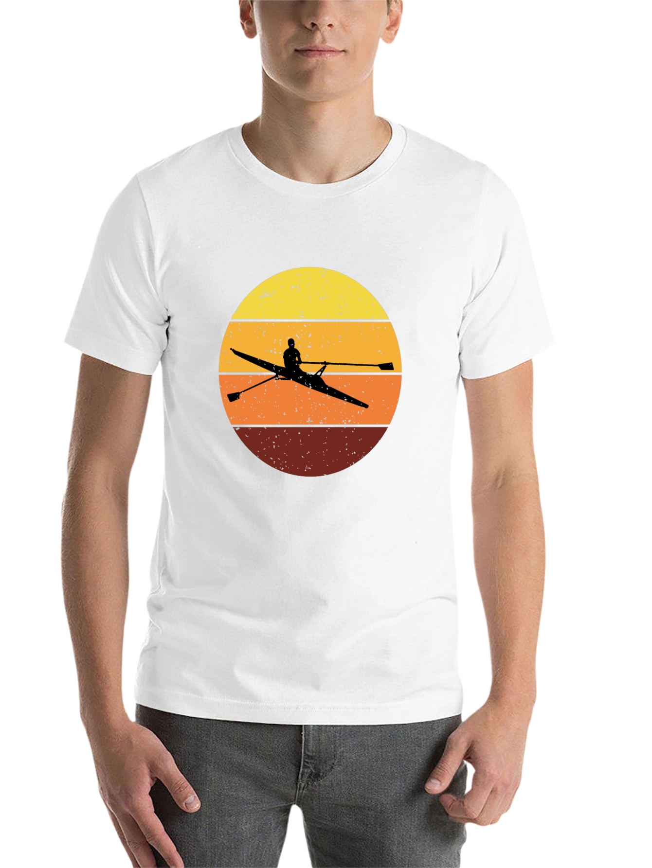 Black Rowing Sunset T-Shirt - Vintage Design view 14