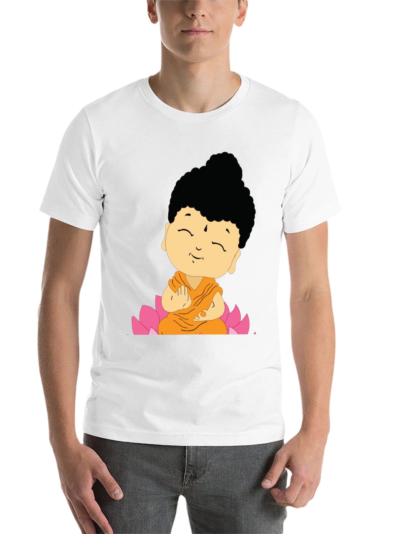 Buddha Cartoon Graphic Black T-Shirt - 14
