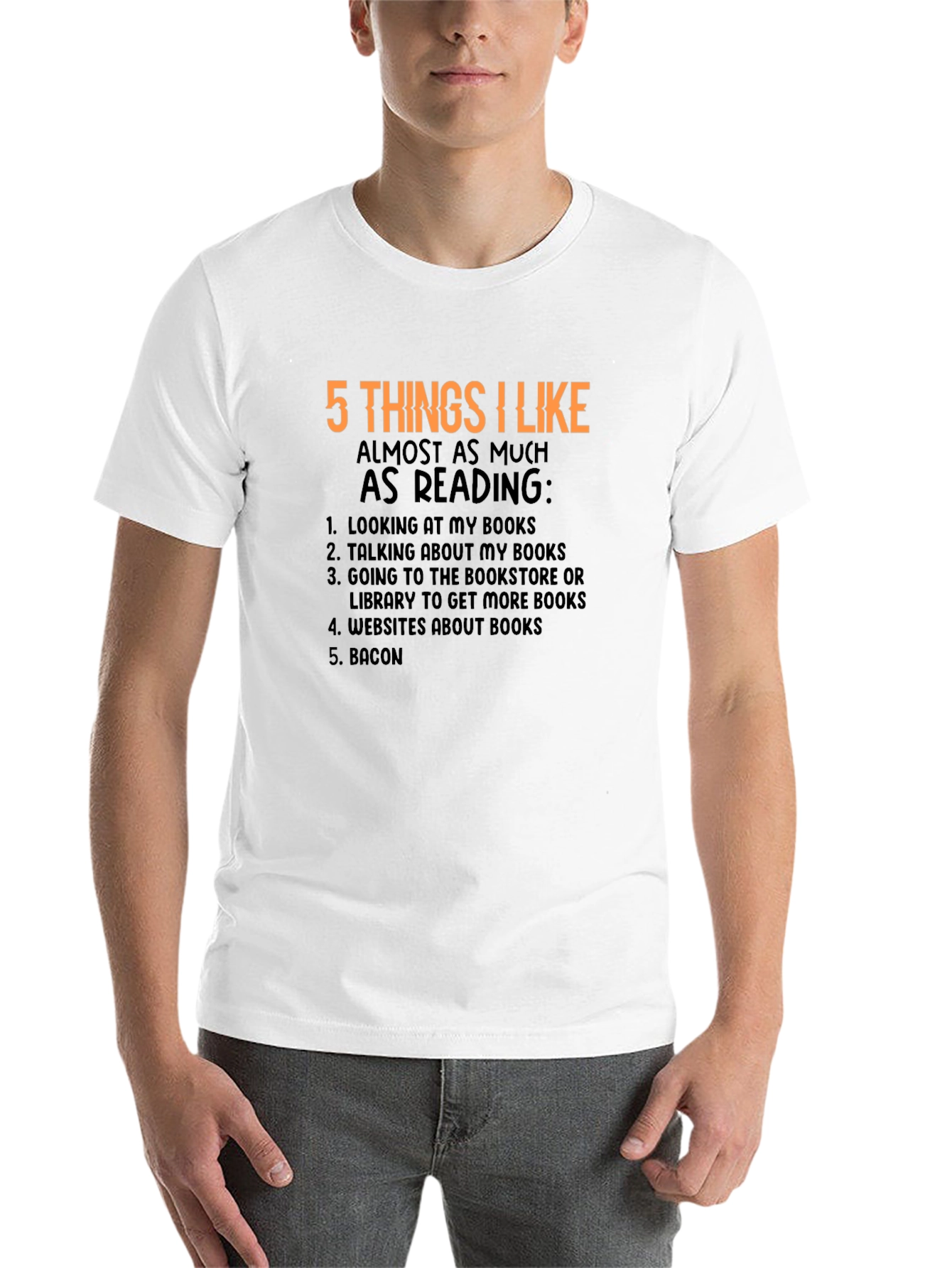 Black 5 Things I Like Reading T-Shirt view 14