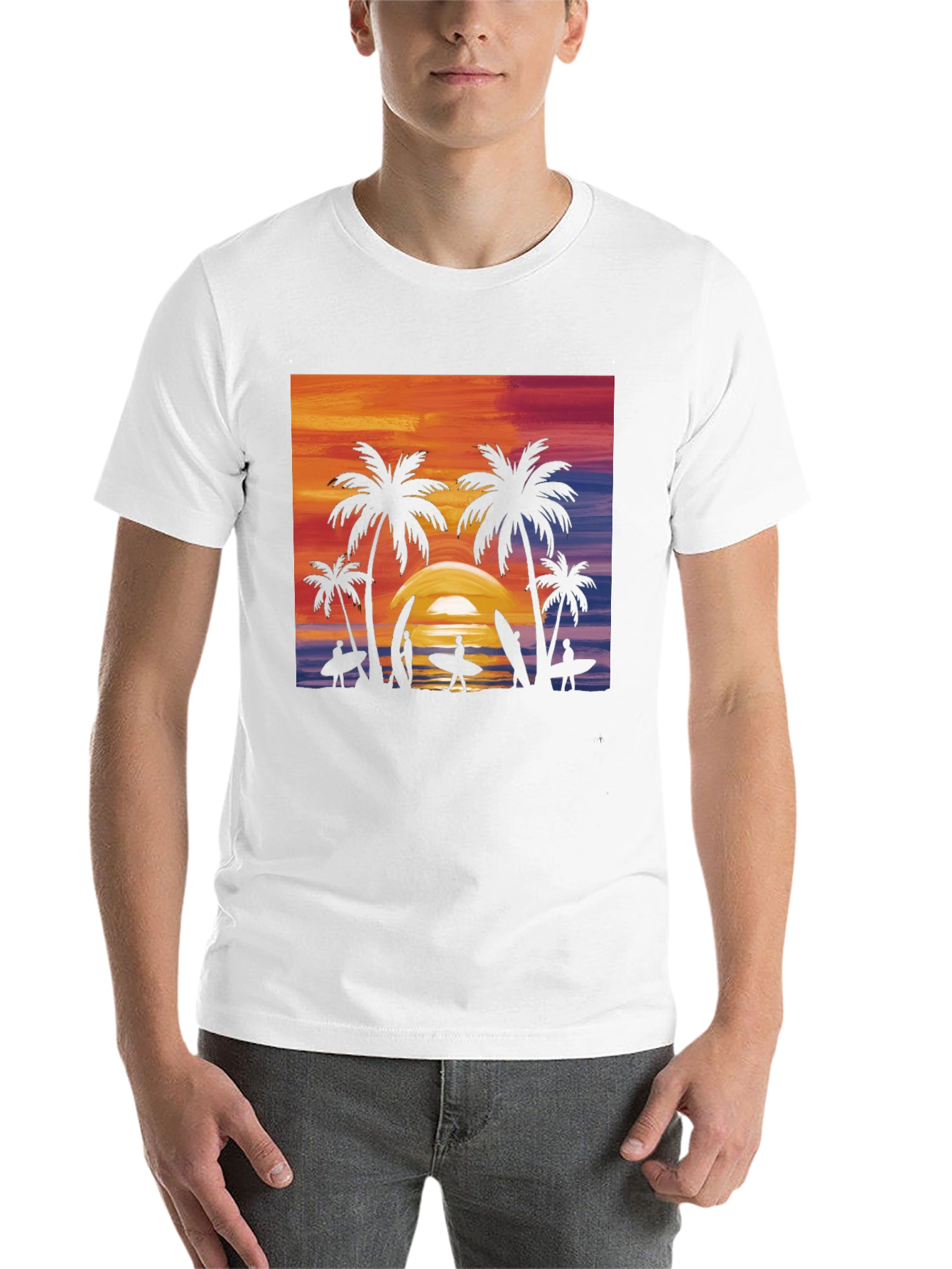 Black Sunset Palm Tree Surfer Graphic Tee - Black view 14