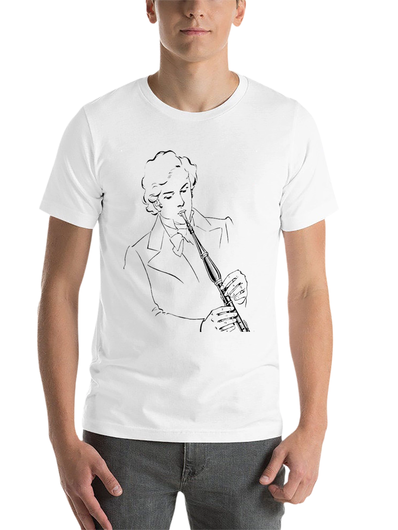 Black Black T-Shirt with Musician Line Art view 14