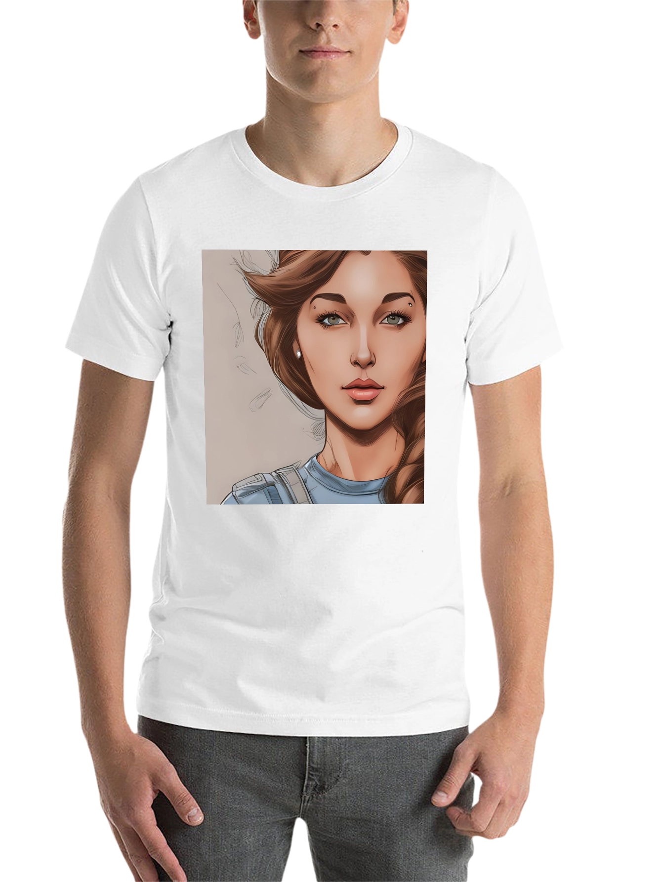 Black Woman Cartoon Portrait Black T-Shirt view 14