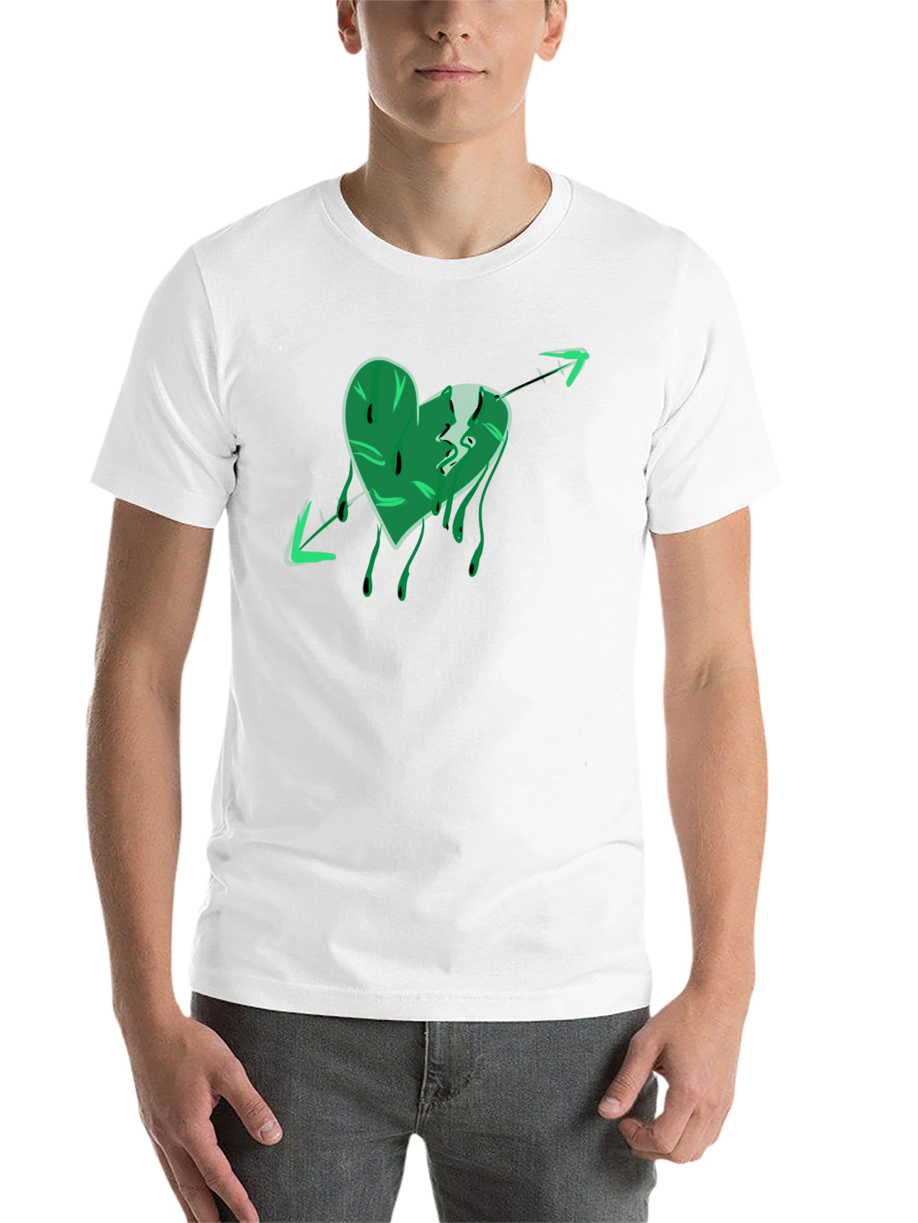 Black Green Heart Arrow Graphic Black T-Shirt view 14
