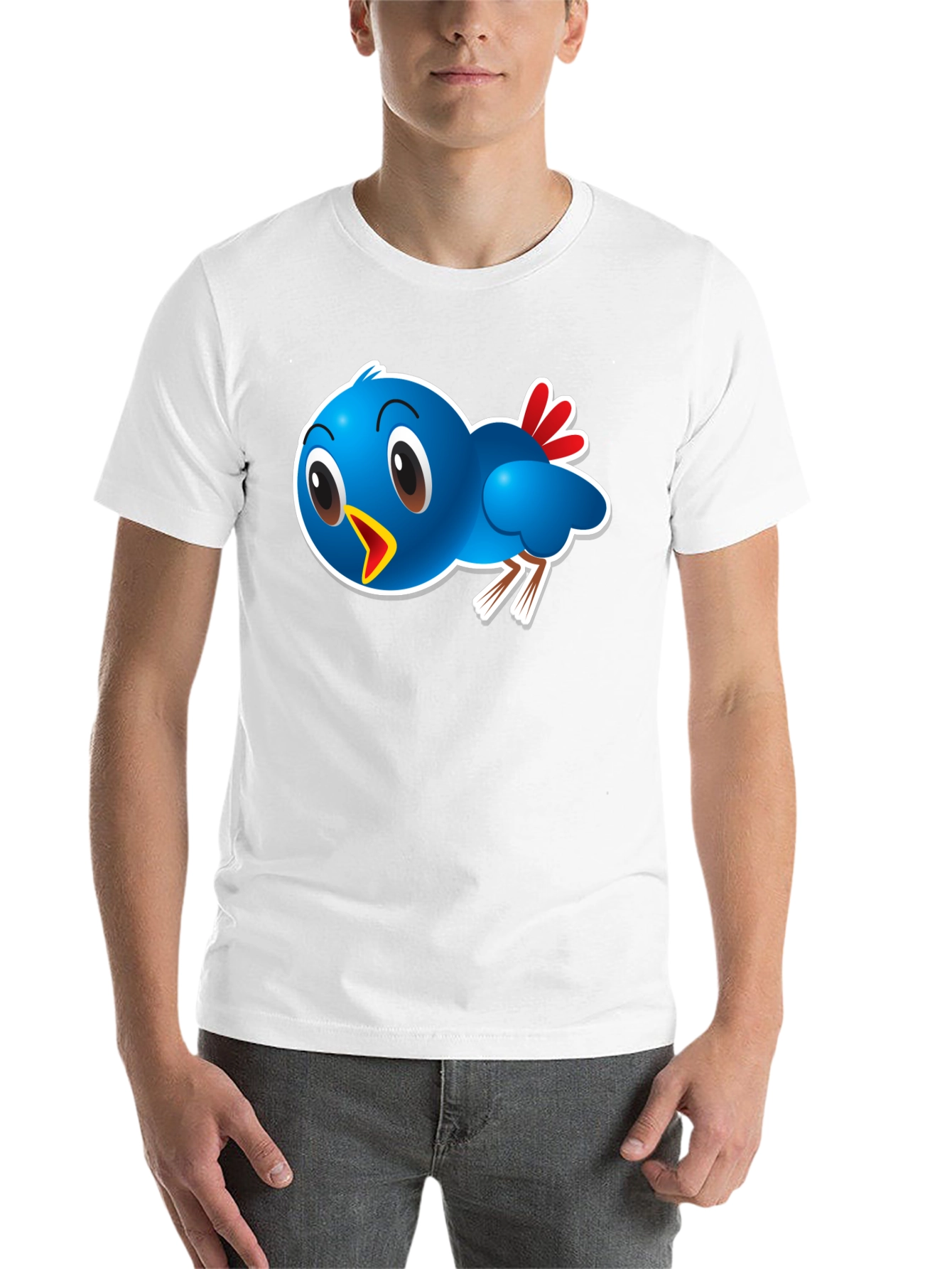 Black Blue Bird Graphic Tee - Cute Cartoon Bird T-Shirt view 14