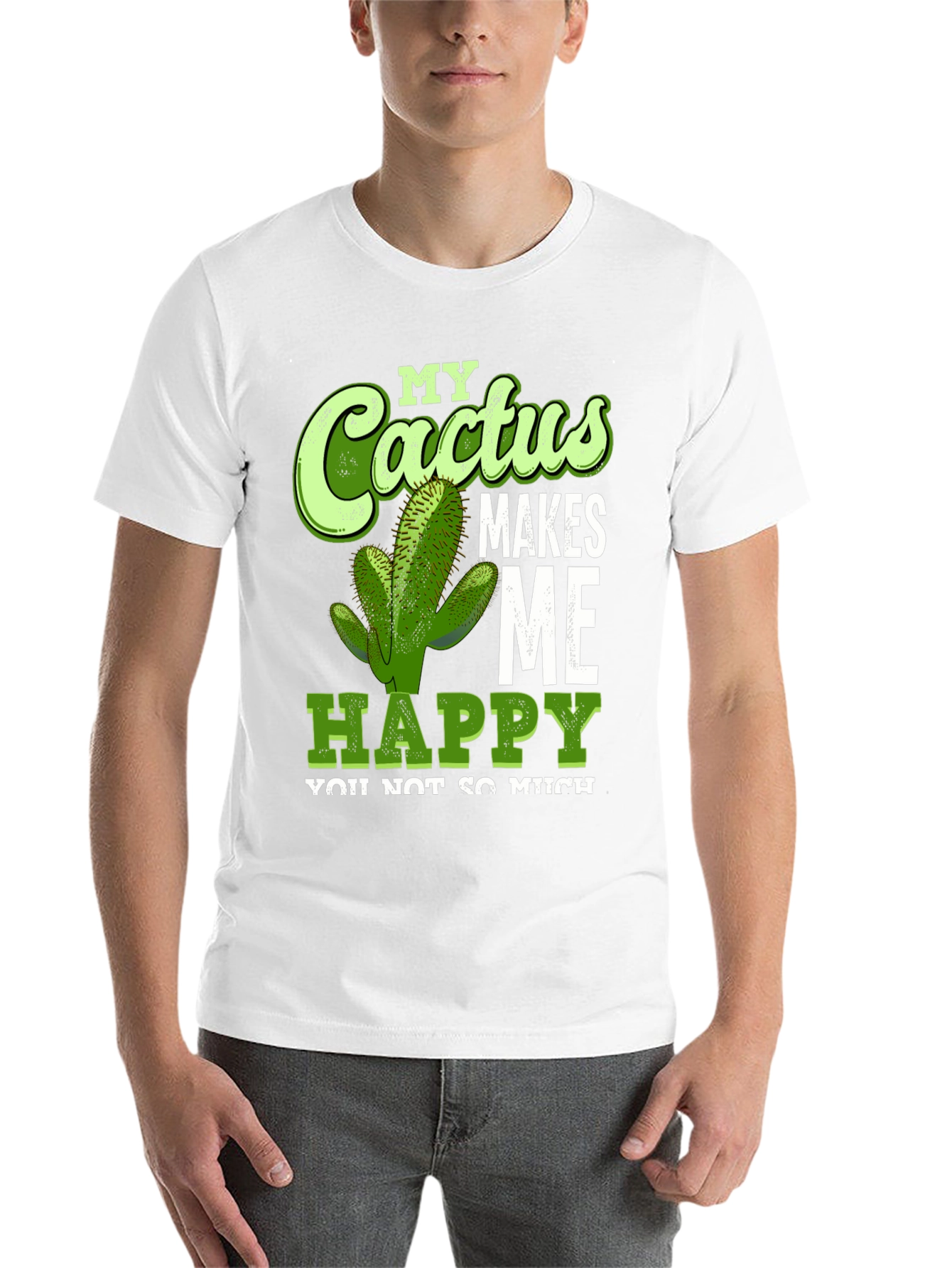 Black Cactus Makes Me Happy T-Shirt Funny Graphic Tee view 14